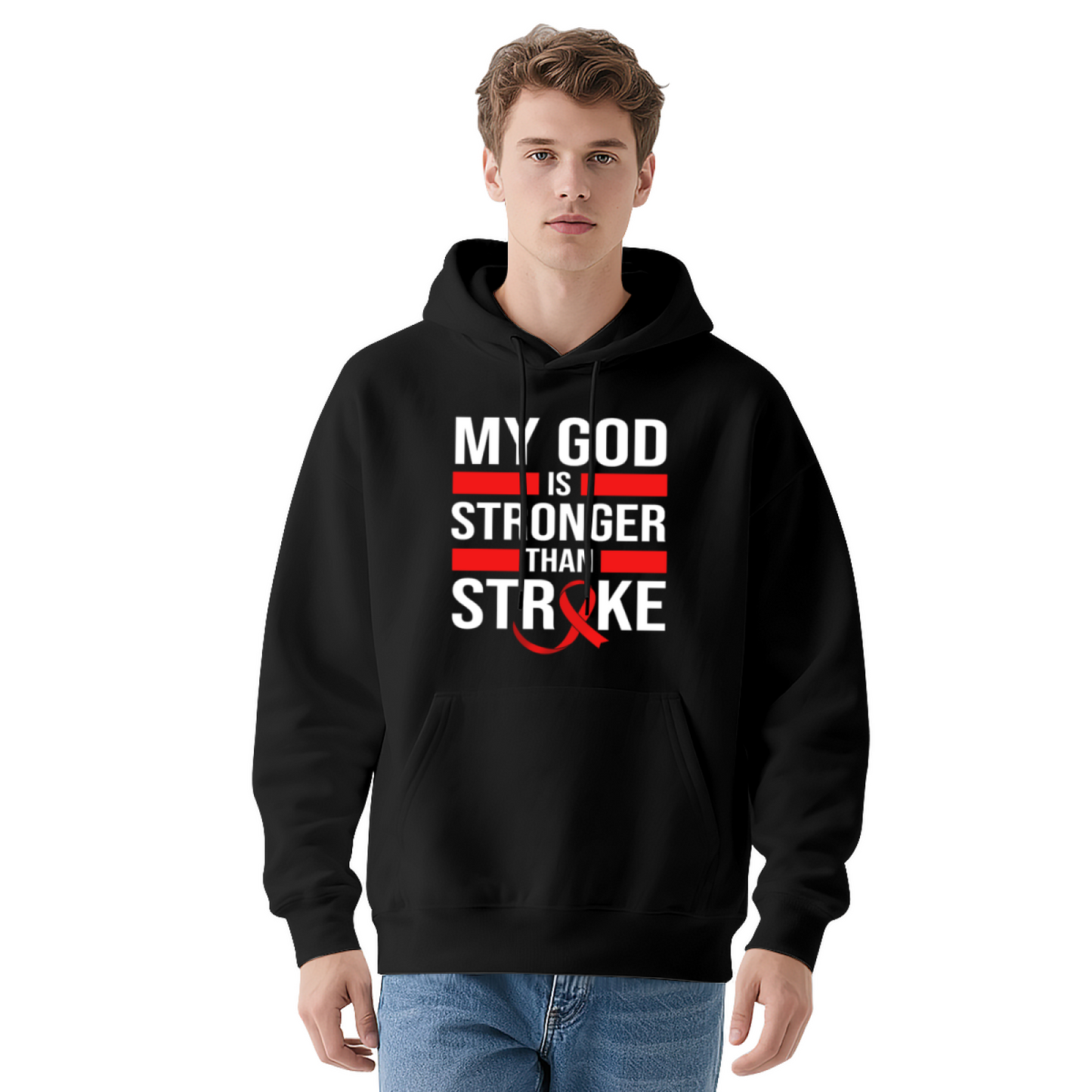 My God Is Stronger Than Stroke Faith Cozy Navy Hoodie, Support Top