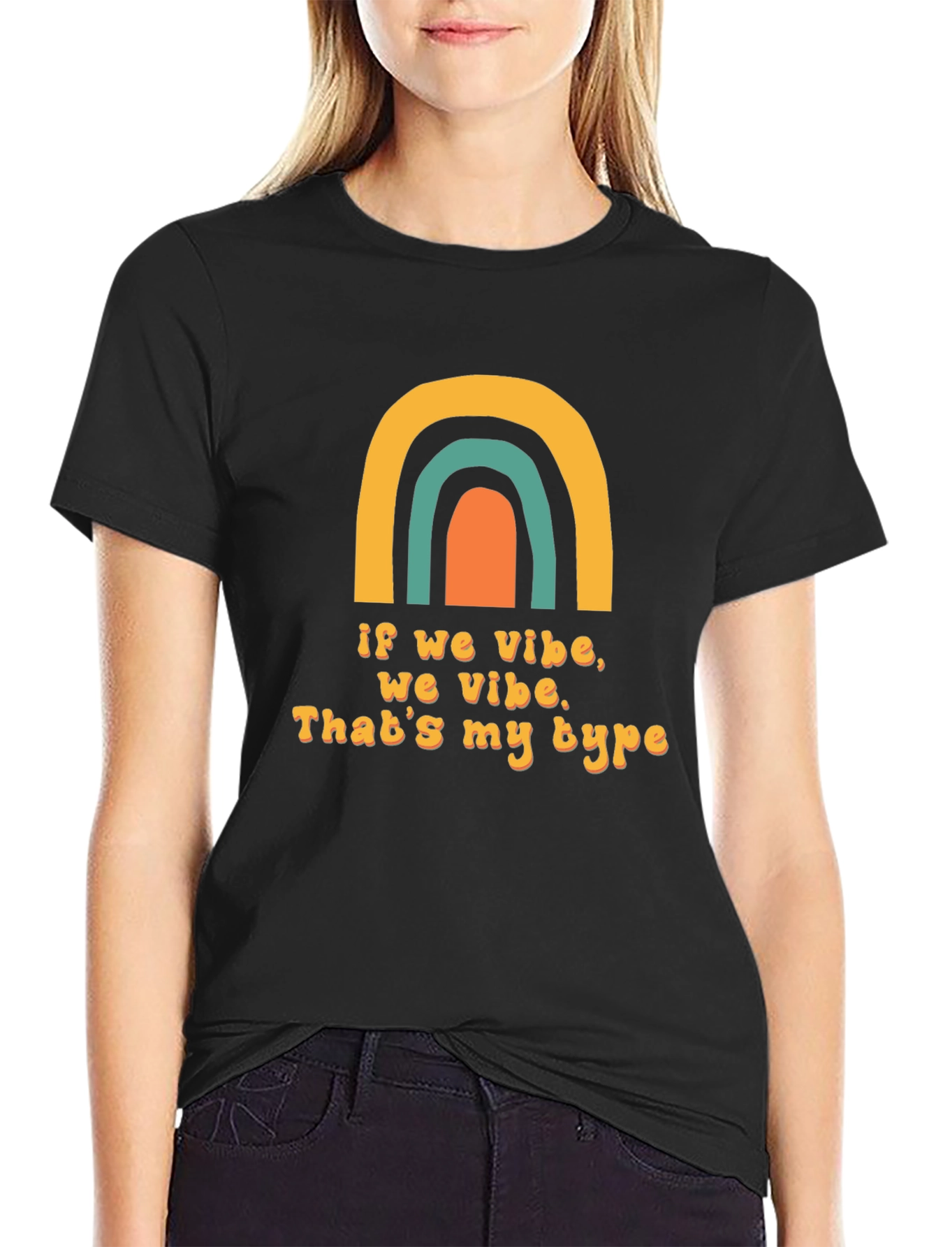 Vibe Check Graphic Tee - Trendy Rainbow Design