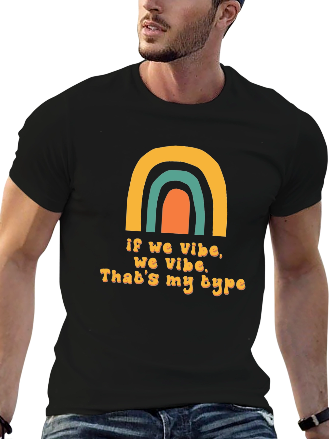 Vibe Check Graphic Tee - Trendy Rainbow Design