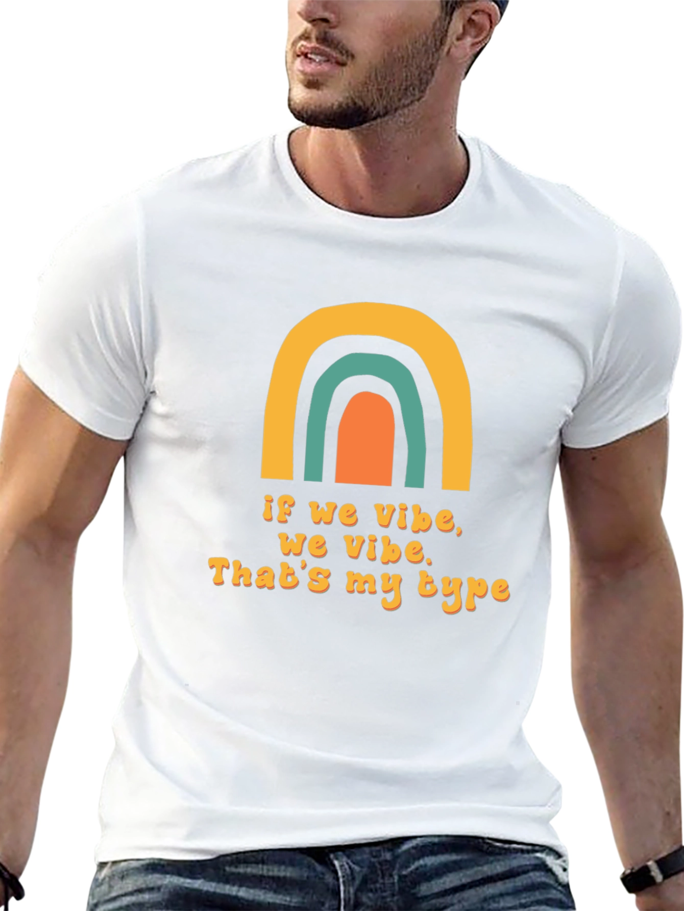 Vibe Check Graphic Tee - Trendy Rainbow Design
