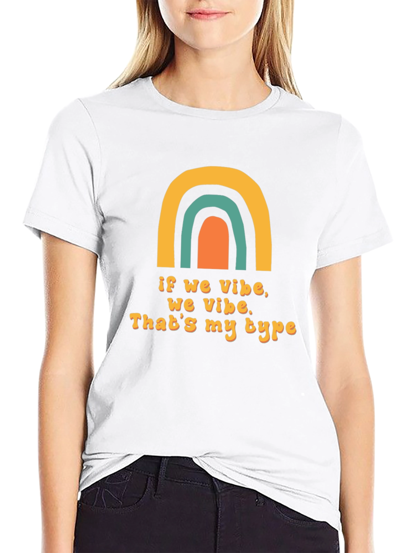Vibe Check Graphic Tee - Trendy Rainbow Design