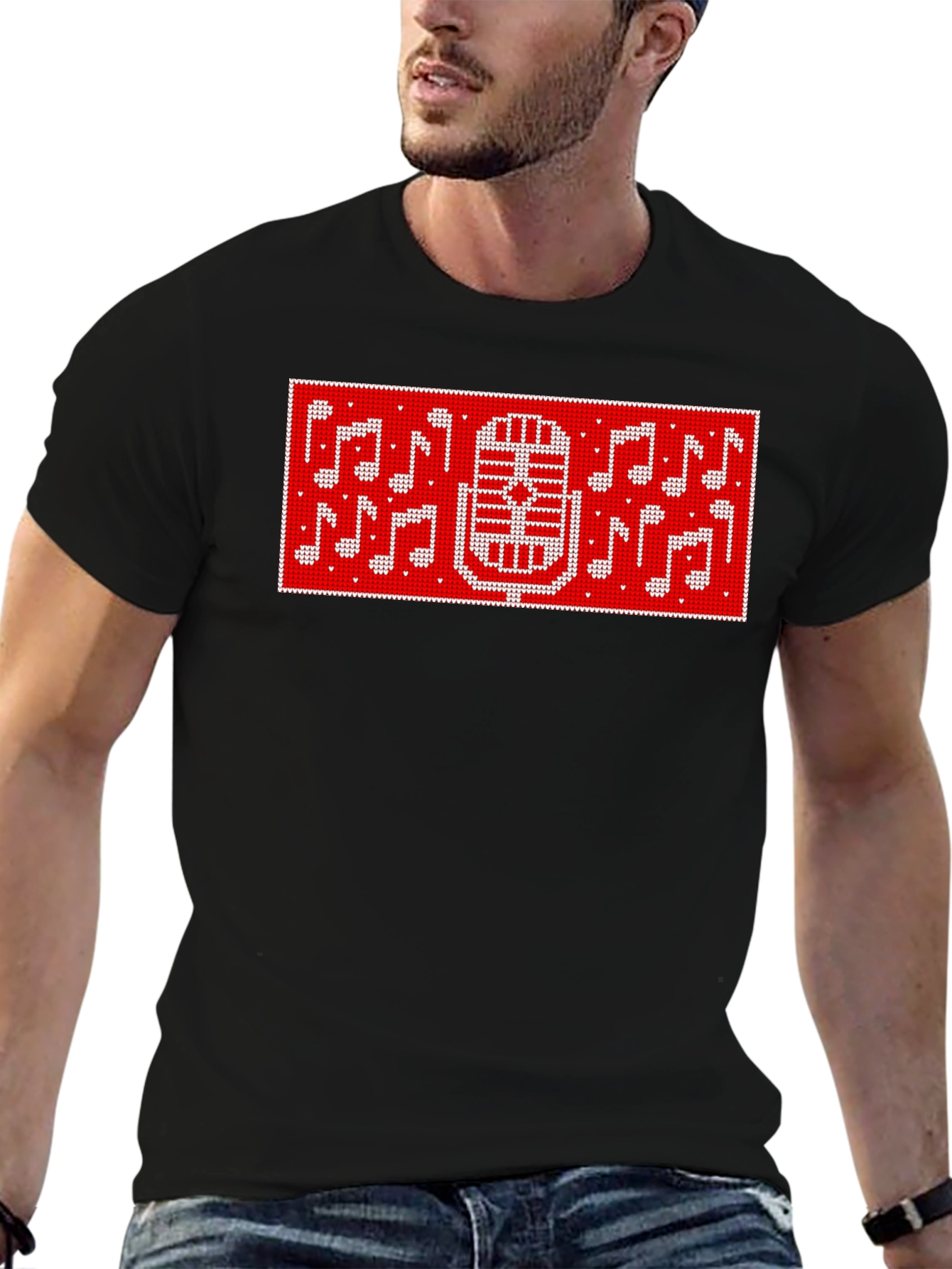 Retro Microphone & Music Notes Graphic Tee