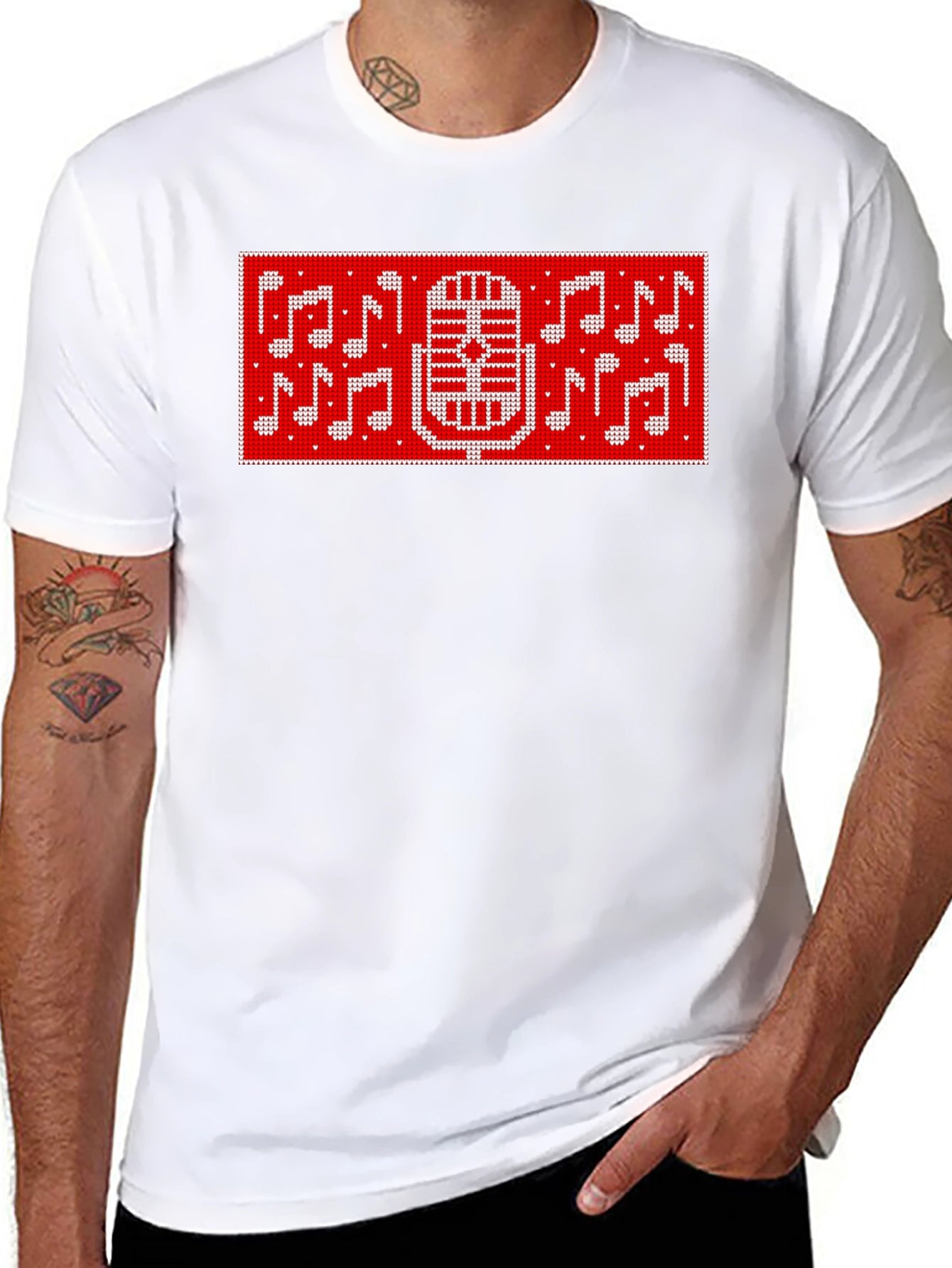 Retro Microphone & Music Notes Graphic Tee