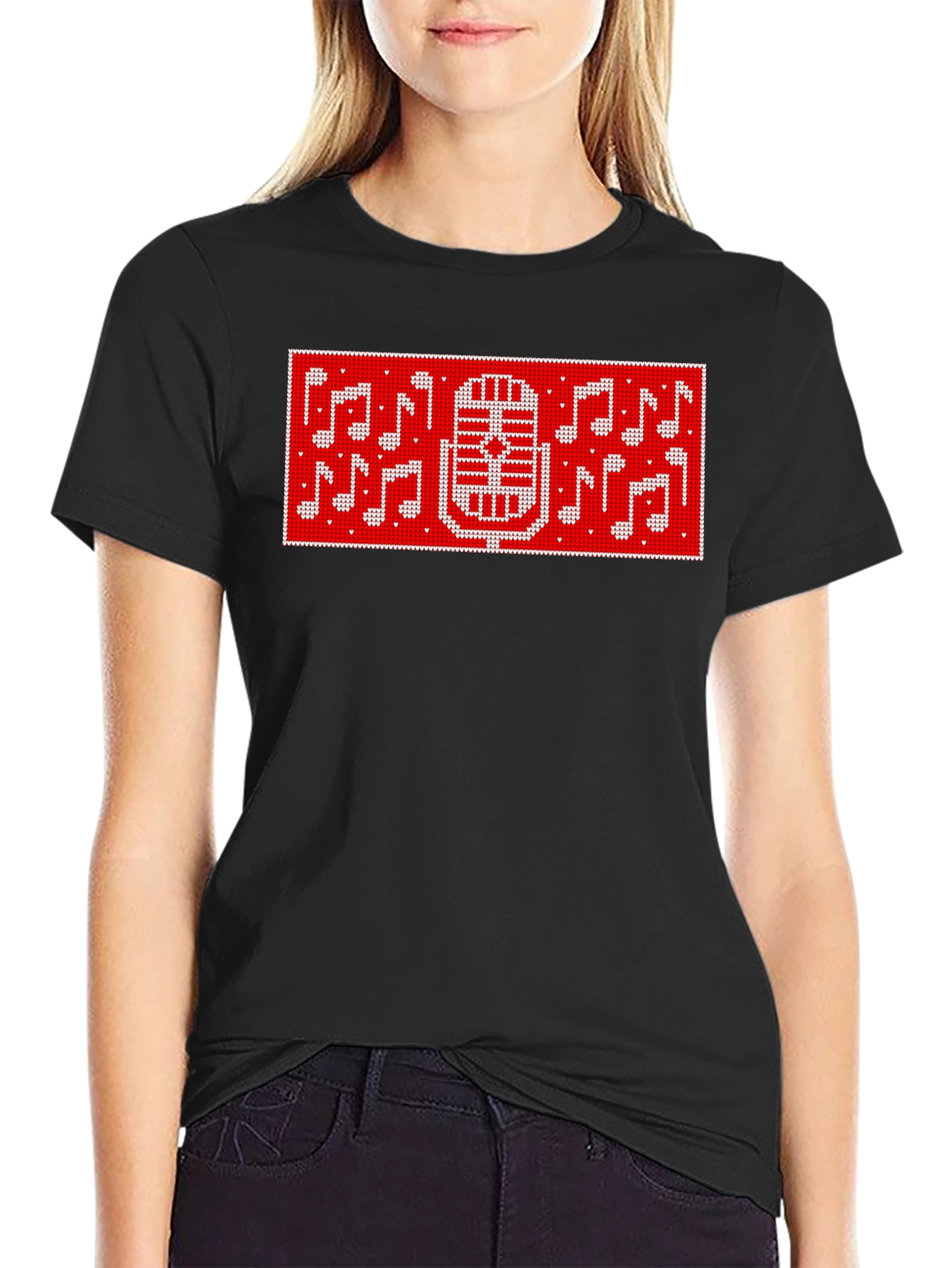 Retro Microphone & Music Notes Graphic Tee