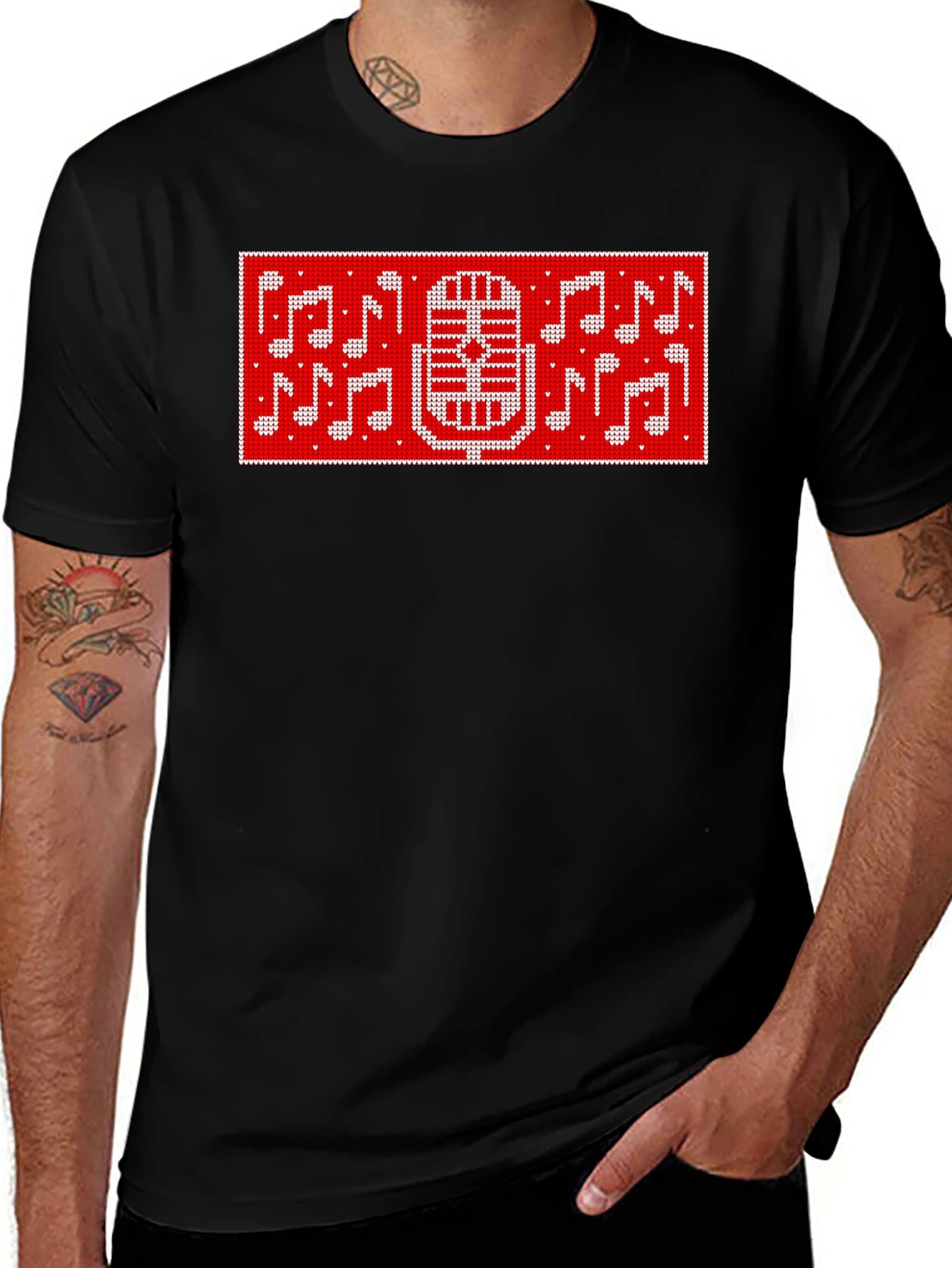 Retro Microphone & Music Notes Graphic Tee