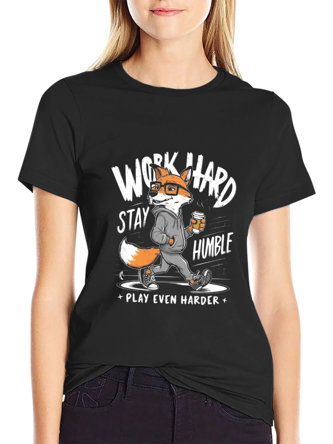 Work Hard Stay Humble Fox Graphic Tee
