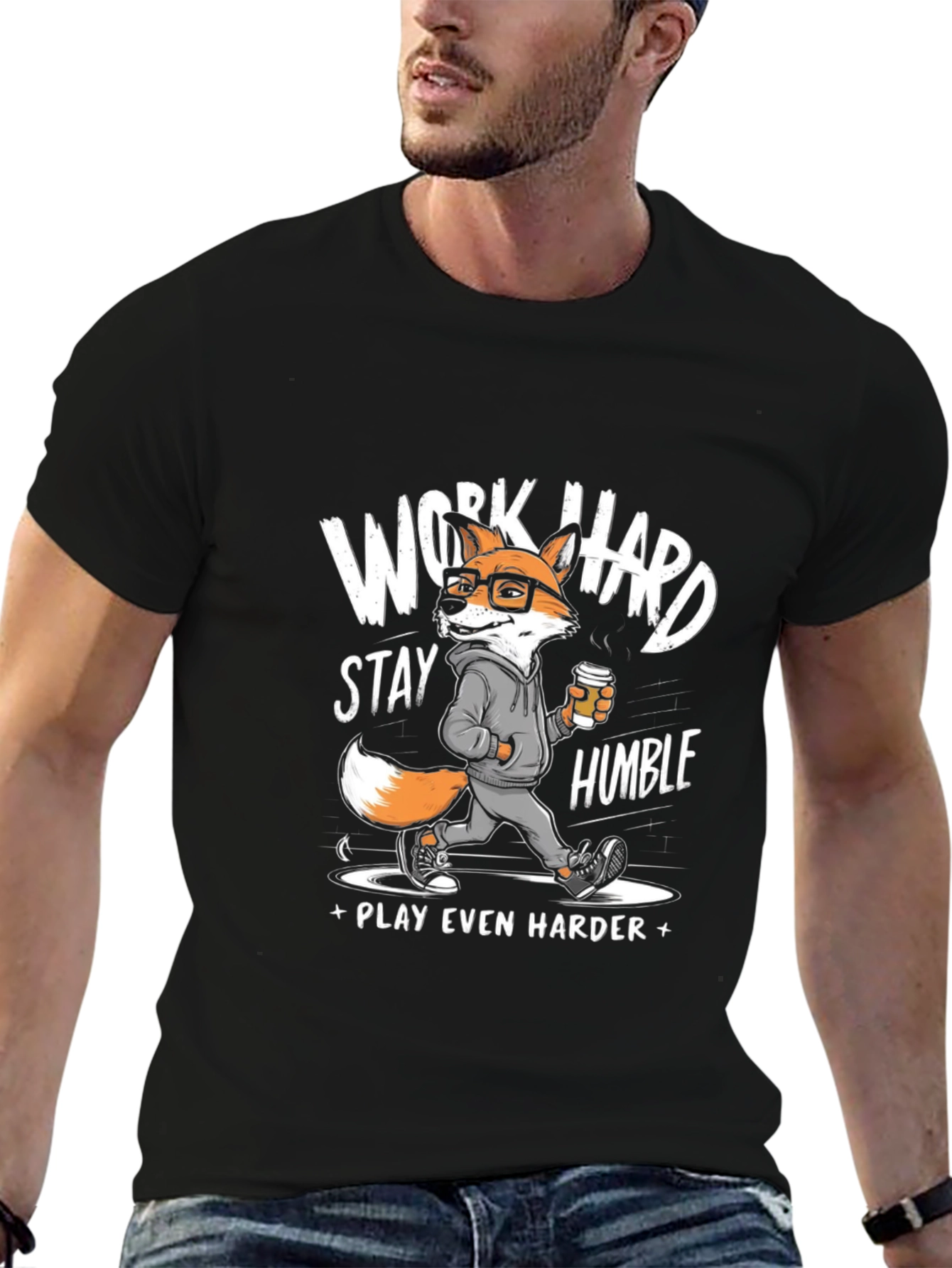 Work Hard Stay Humble Fox Graphic Tee