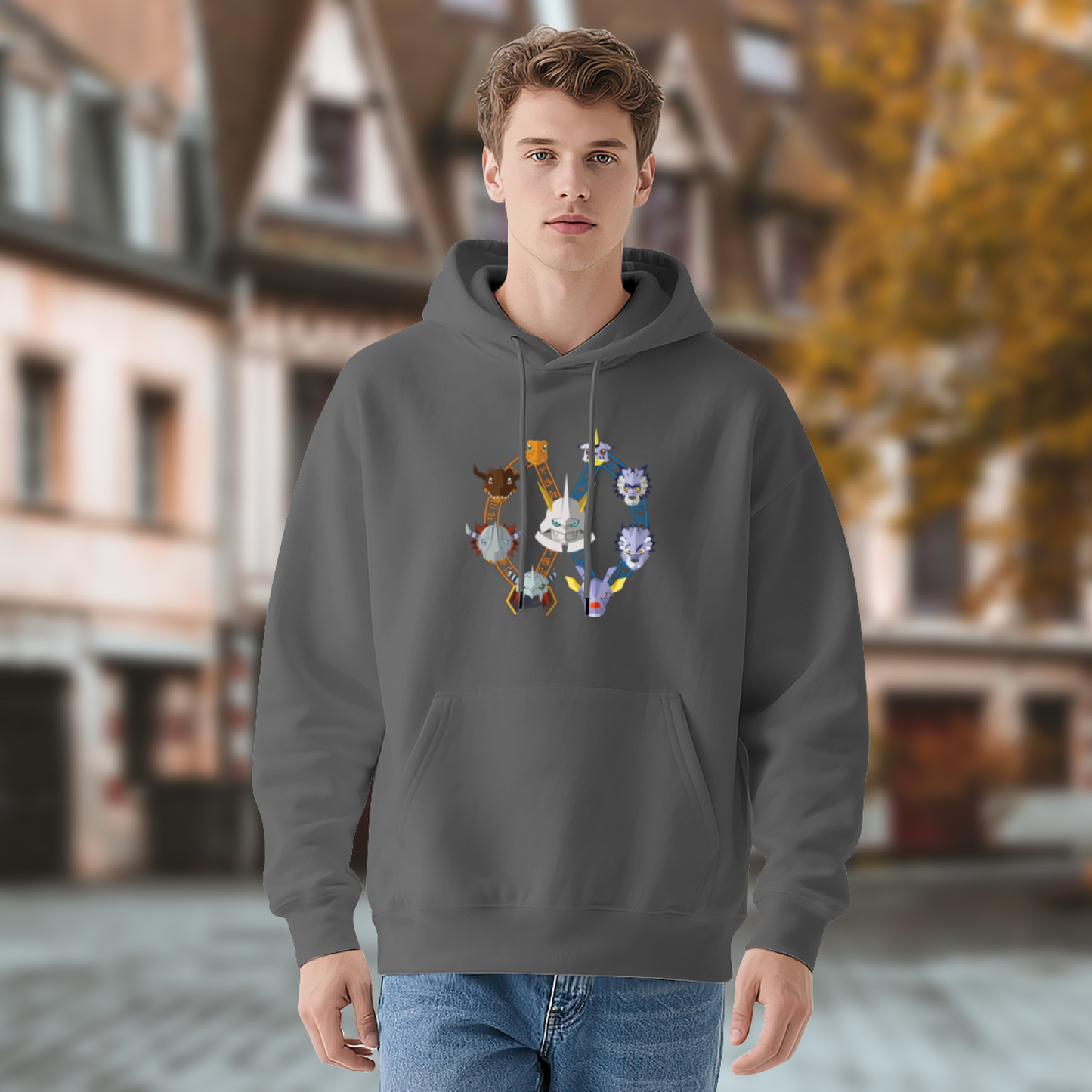 Colorful Monster Circular Graphic Men¡¯s Hoodie, Thick Warm Comfort