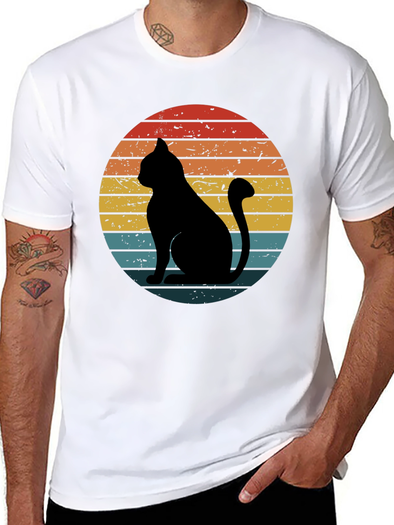 Retro Cat Graphic T-Shirt - Black