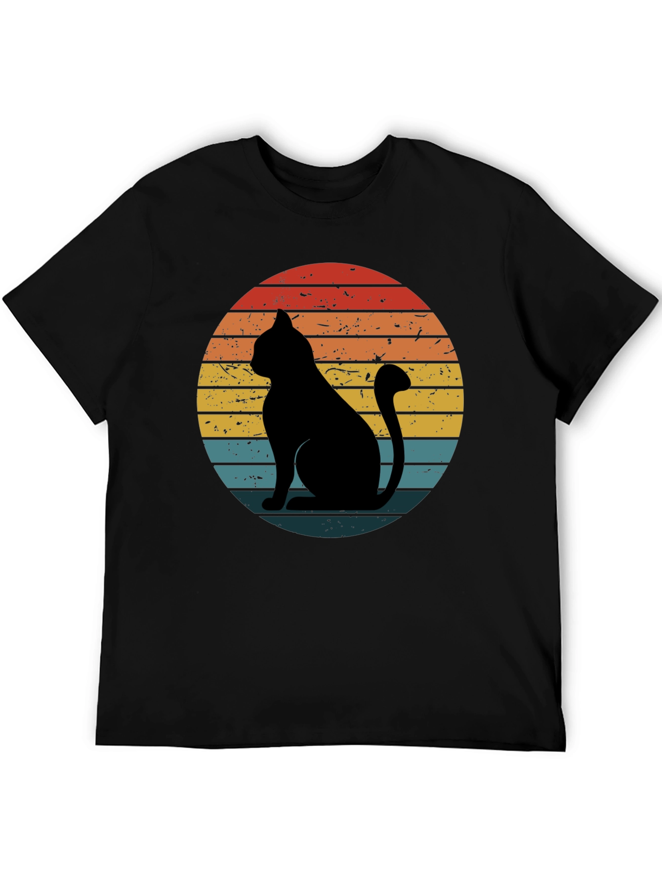Retro Cat Graphic T-Shirt - Black