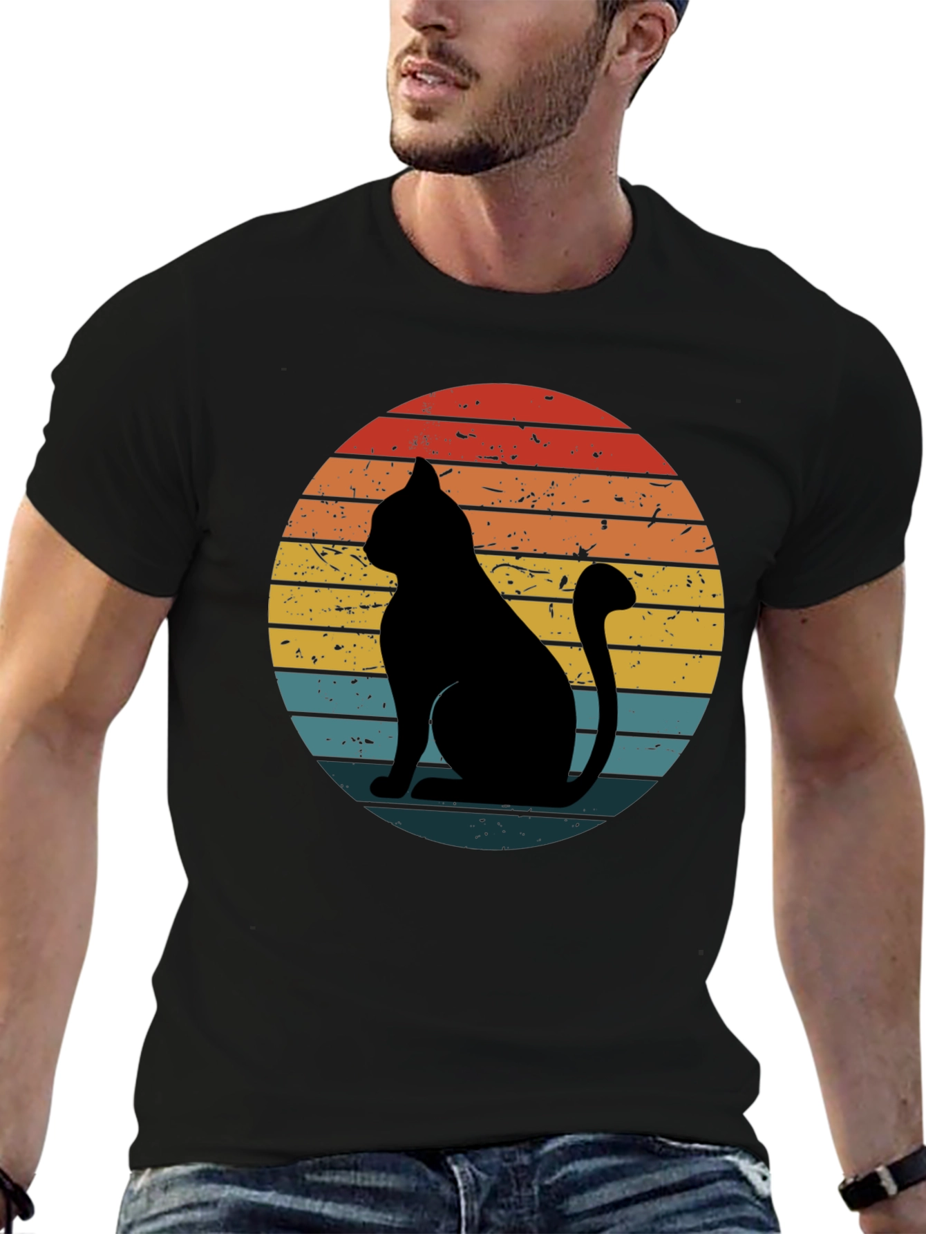 Retro Cat Graphic T-Shirt - Black