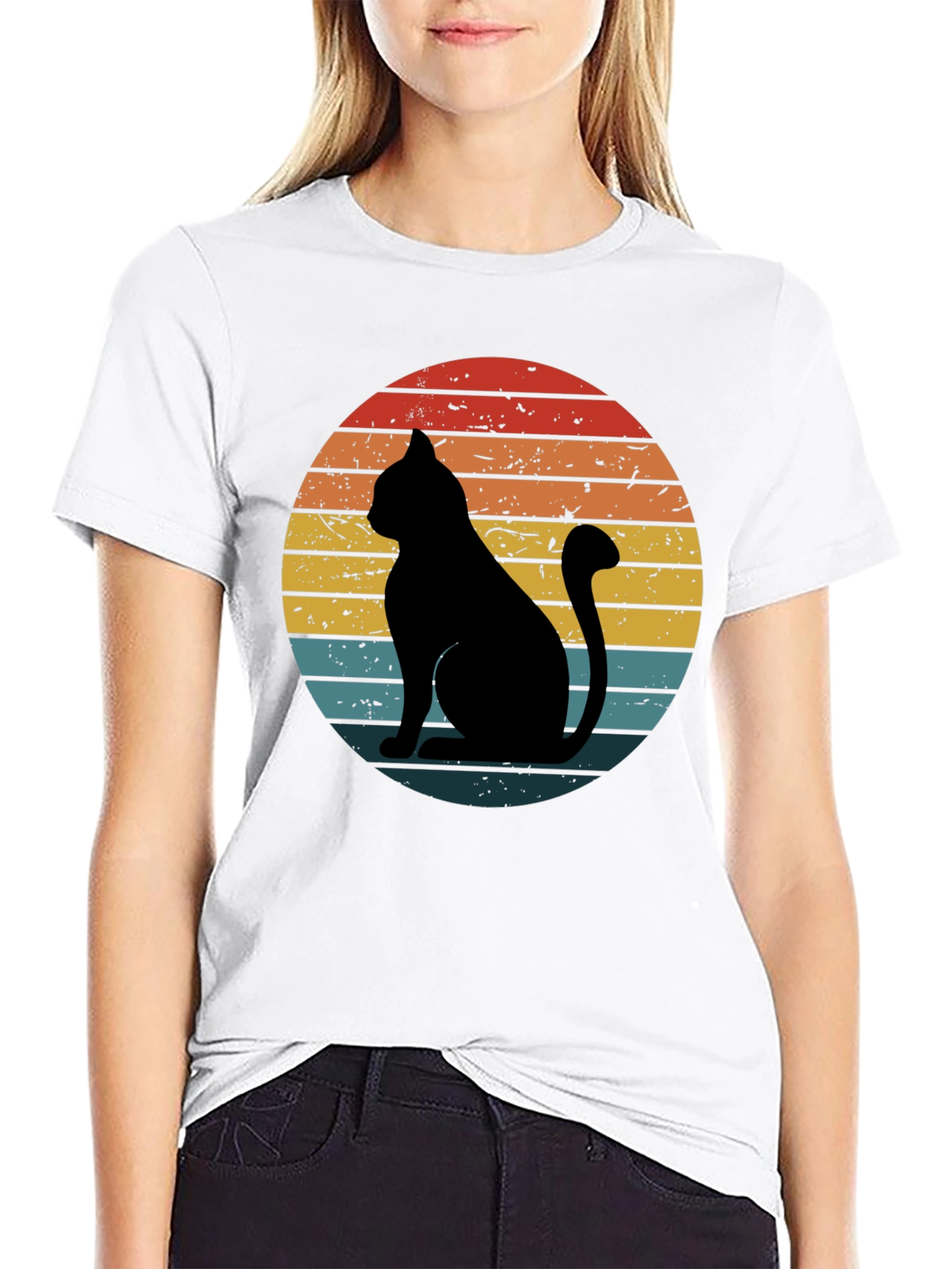 Retro Cat Graphic T-Shirt - Black