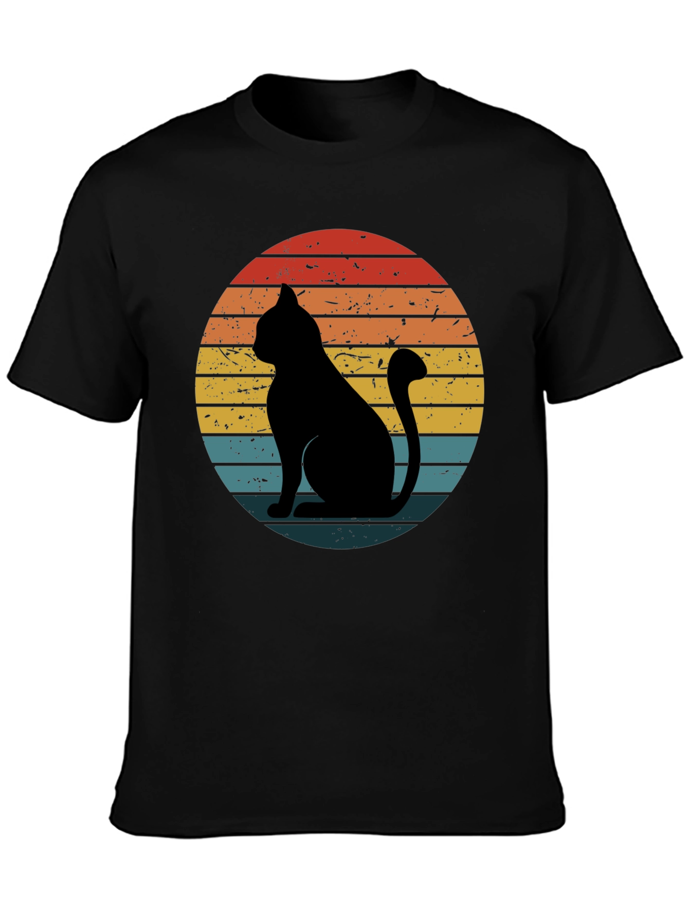 Retro Cat Graphic T-Shirt - Black
