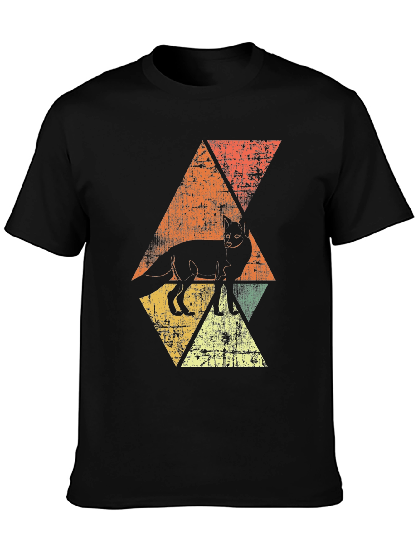 Retro Fox Graphic Tee - Distressed Triangle Design