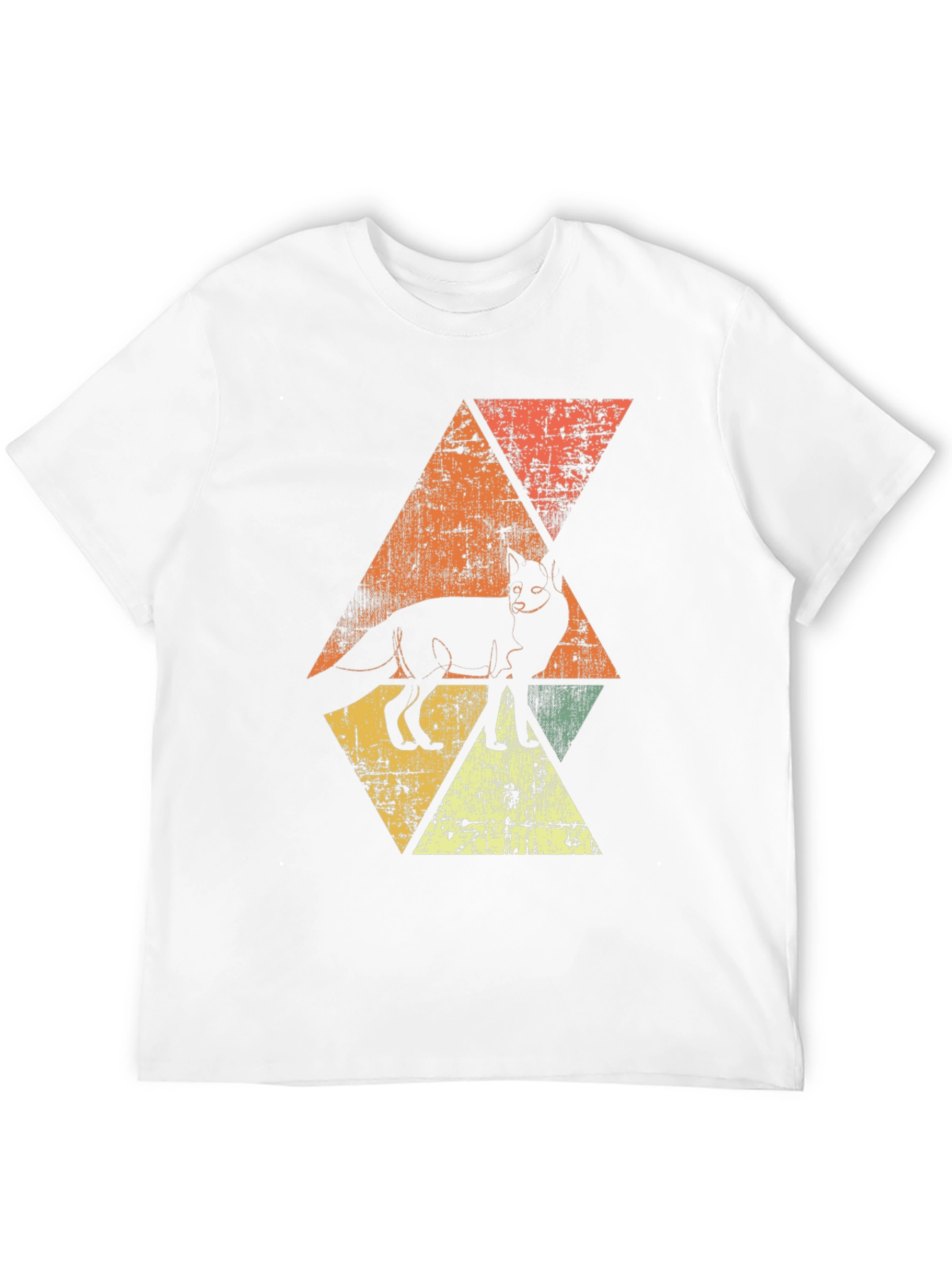 Retro Fox Graphic Tee - Distressed Triangle Design