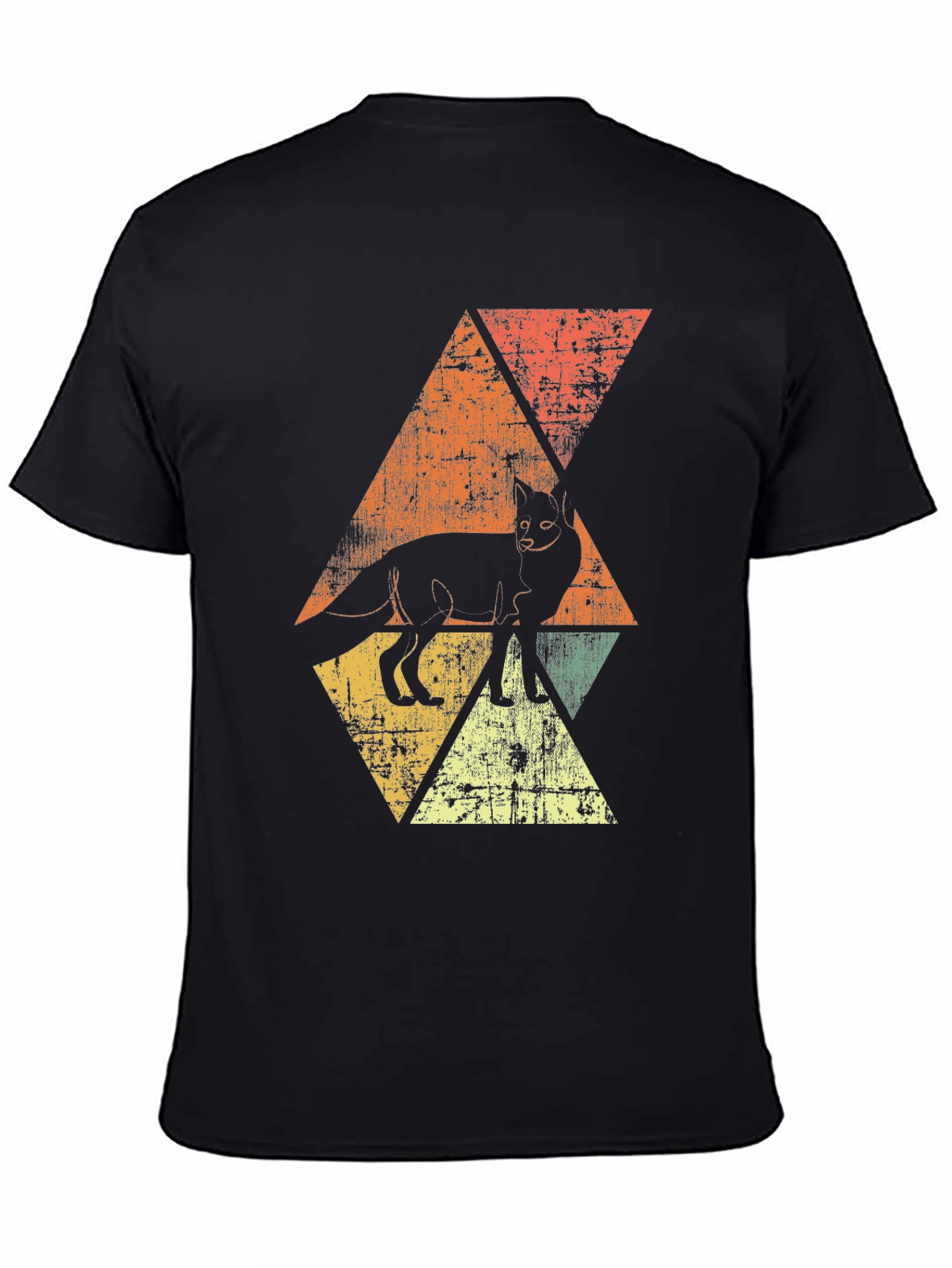 Retro Fox Graphic Tee - Distressed Triangle Design