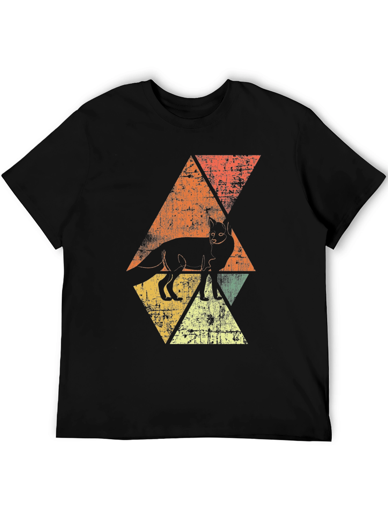 Retro Fox Graphic Tee - Distressed Triangle Design