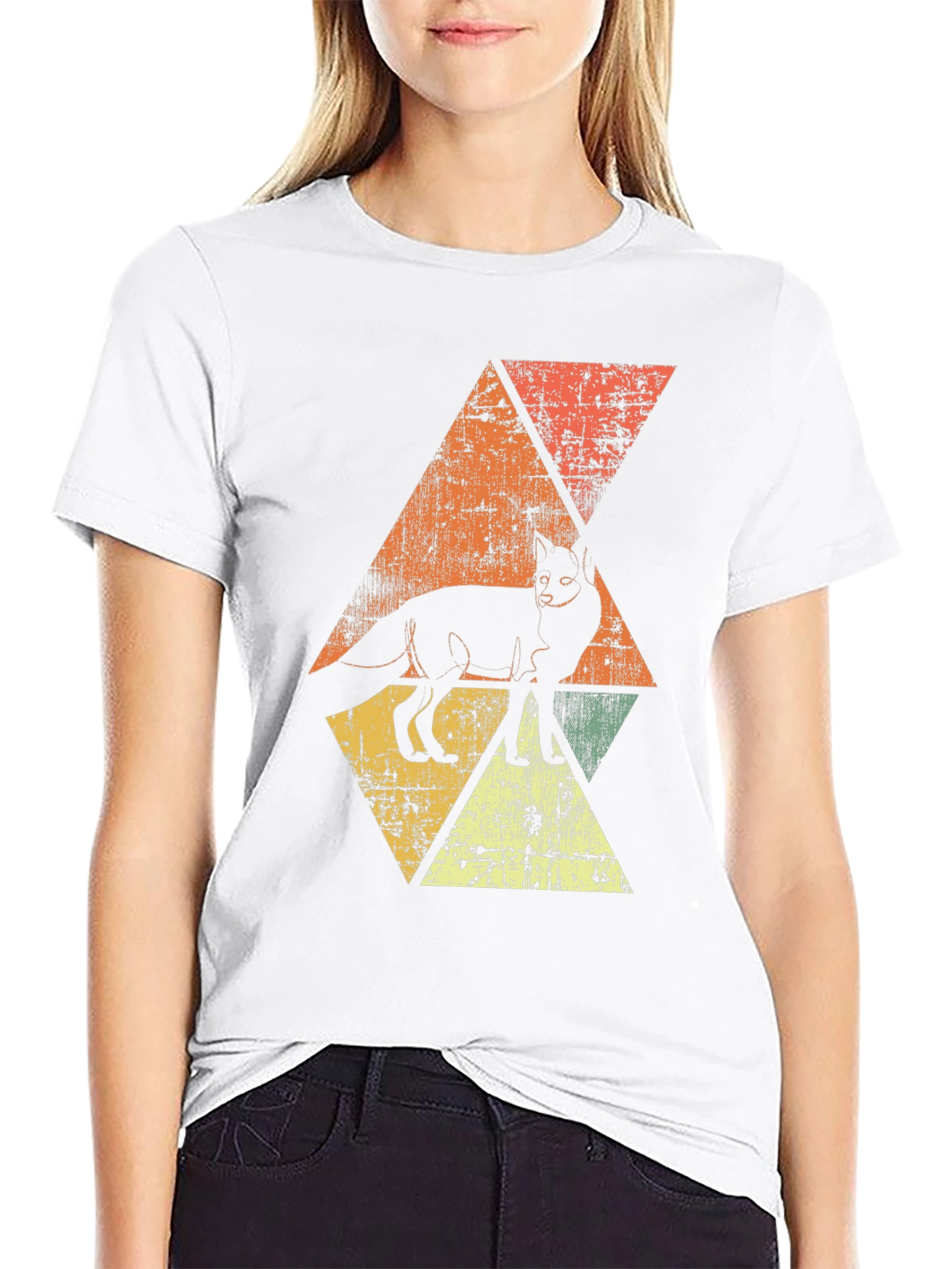 Retro Fox Graphic Tee - Distressed Triangle Design