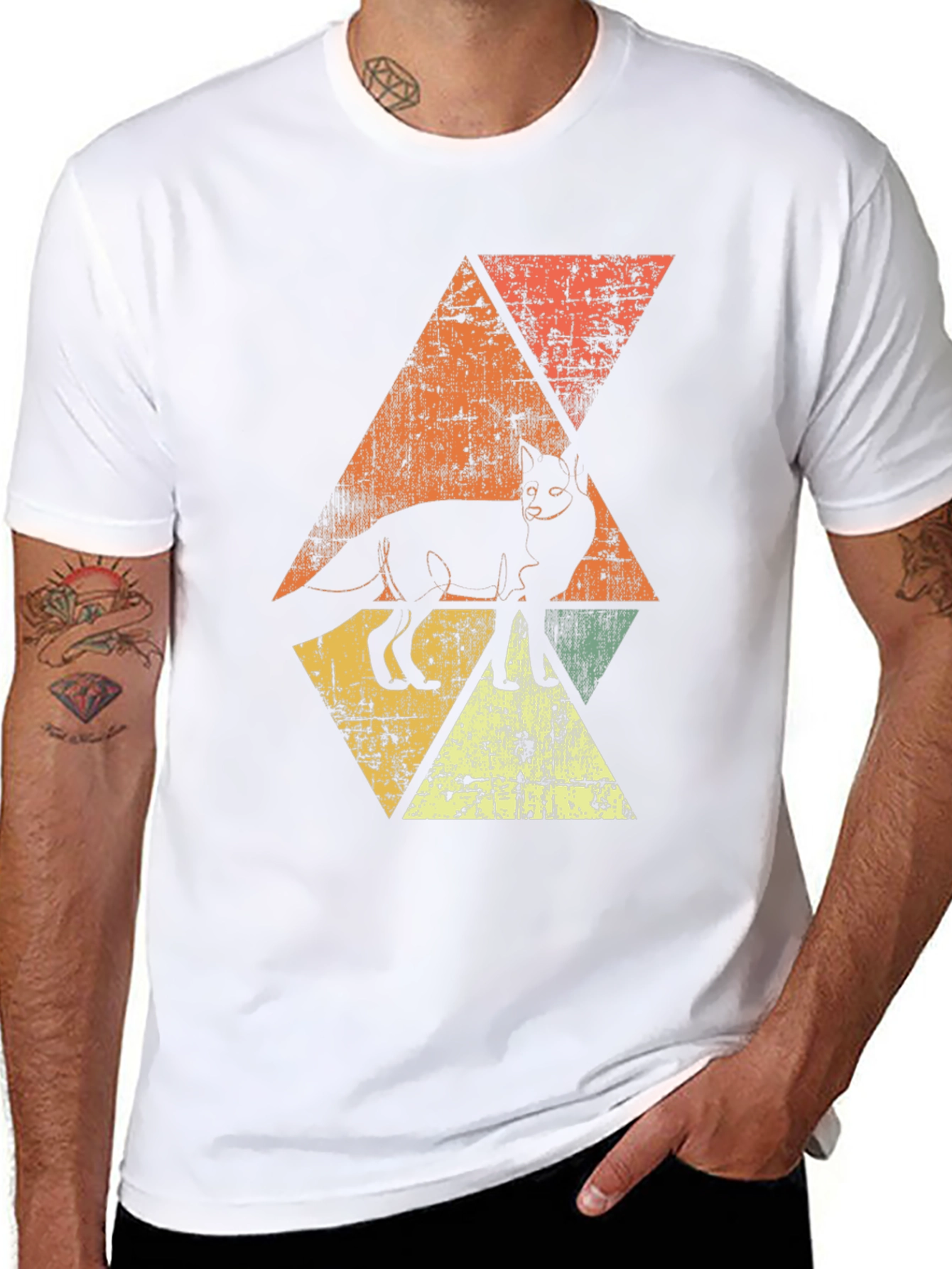 Retro Fox Graphic Tee - Distressed Triangle Design