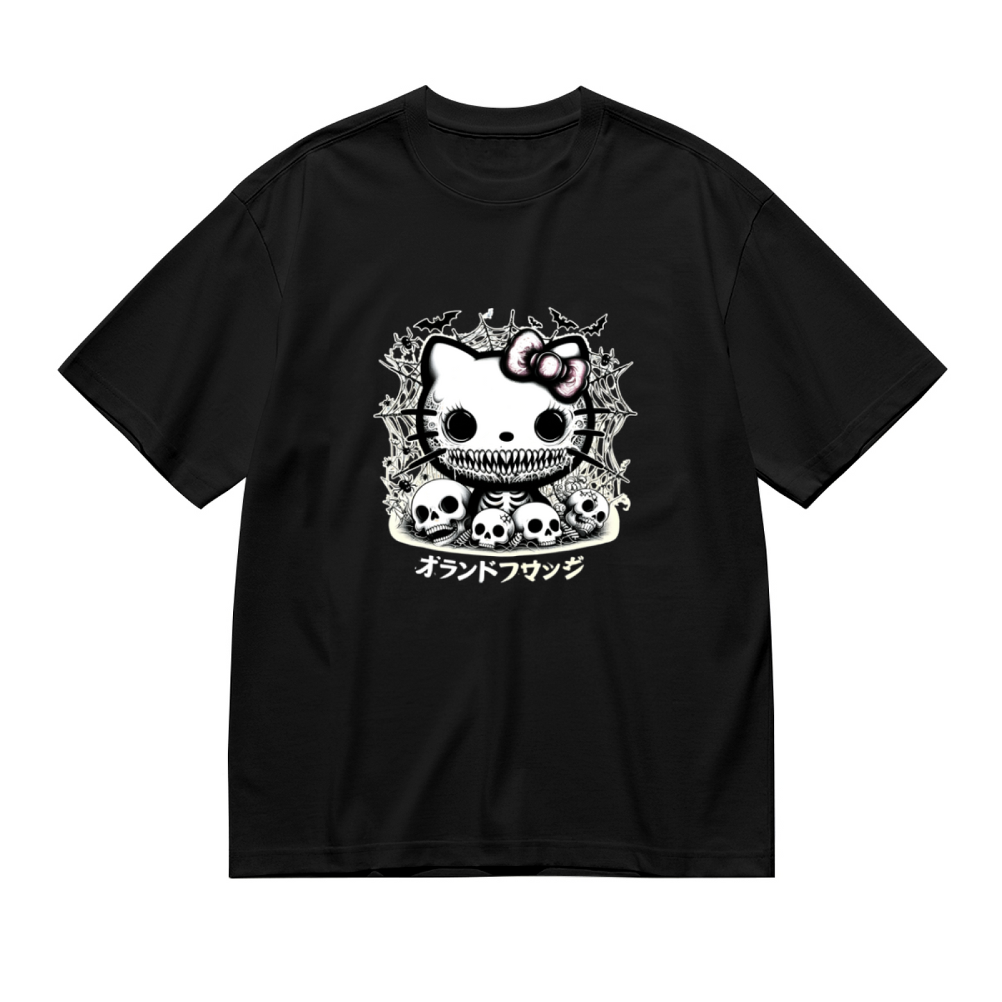 Gothic Spooky Hello Kitty Skull Art Plus?Size Black Tee