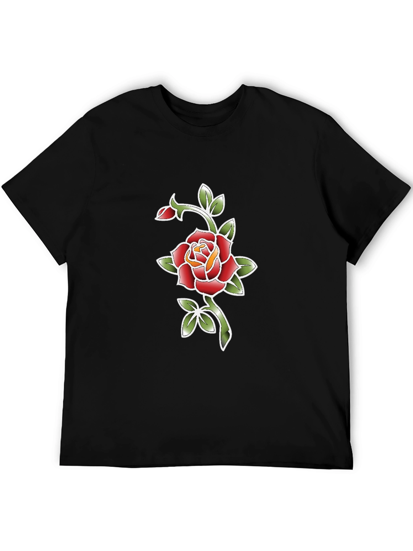 Black T-Shirt with Rose Graphic
