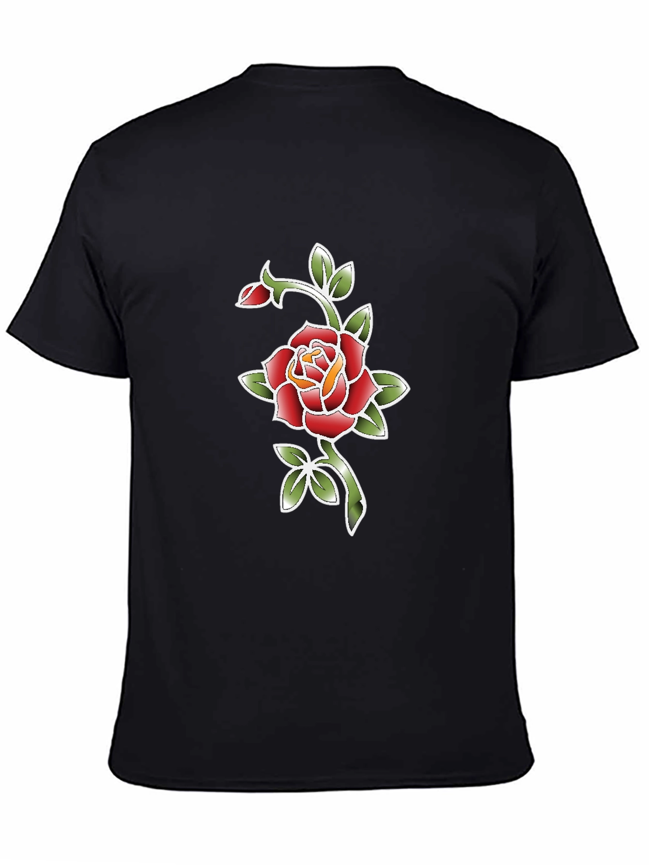 Black T-Shirt with Rose Graphic