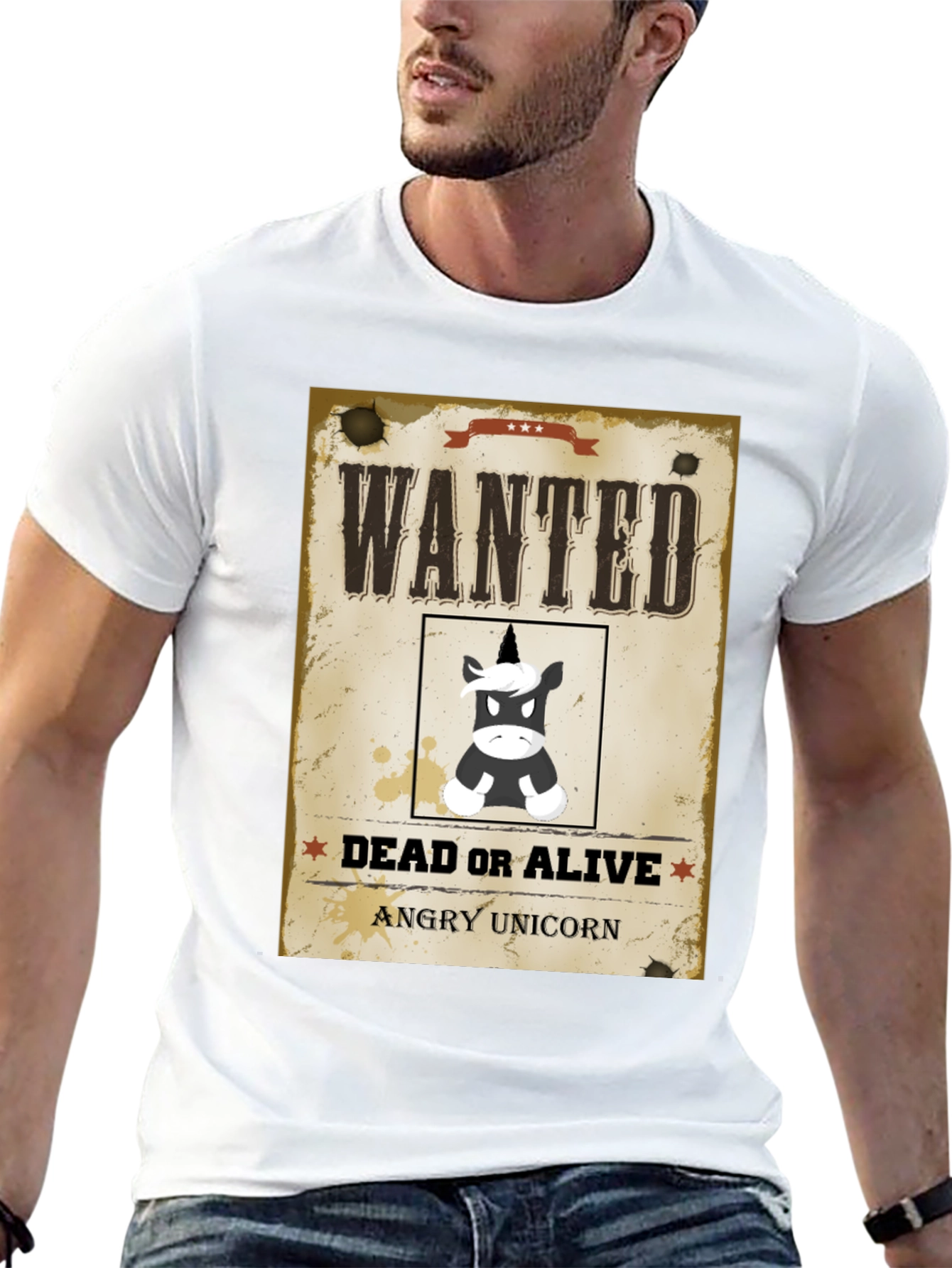 Wanted Angry Unicorn Funny Graphic T-Shirt