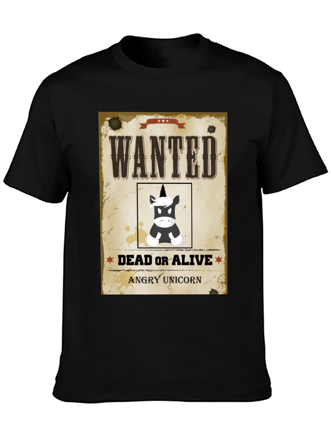 Wanted Angry Unicorn Funny Graphic T-Shirt