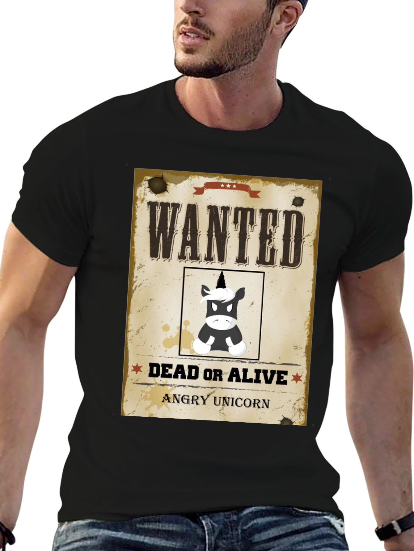 Wanted Angry Unicorn Funny Graphic T-Shirt