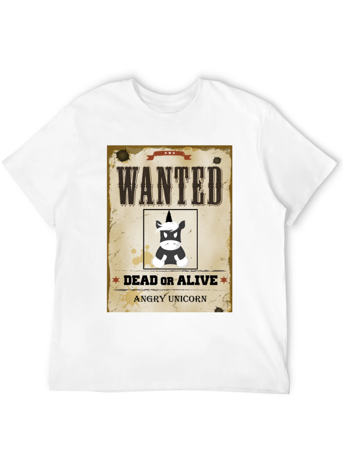 Wanted Angry Unicorn Funny Graphic T-Shirt