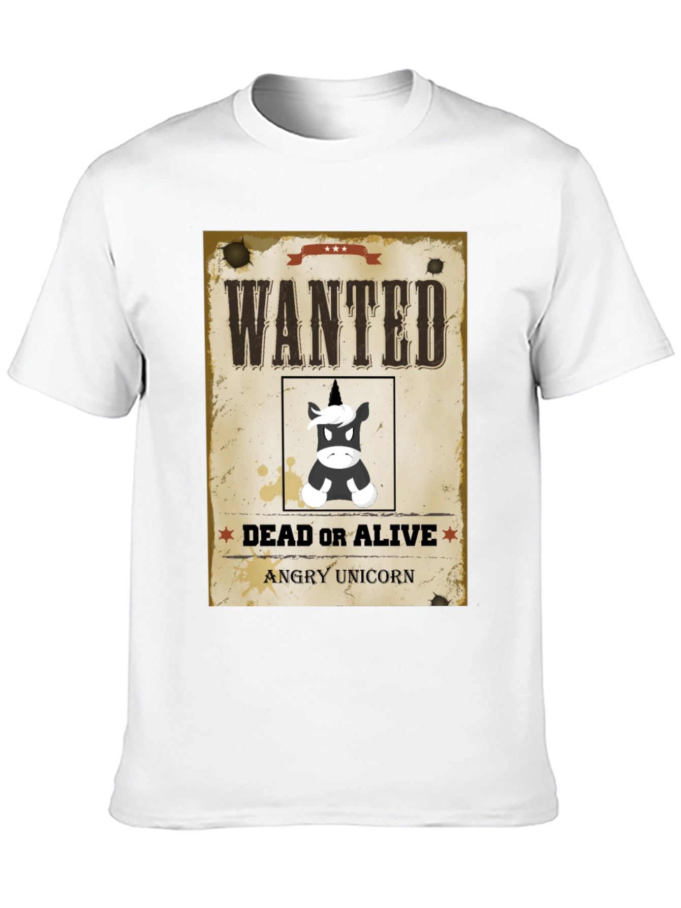 Wanted Angry Unicorn Funny Graphic T-Shirt