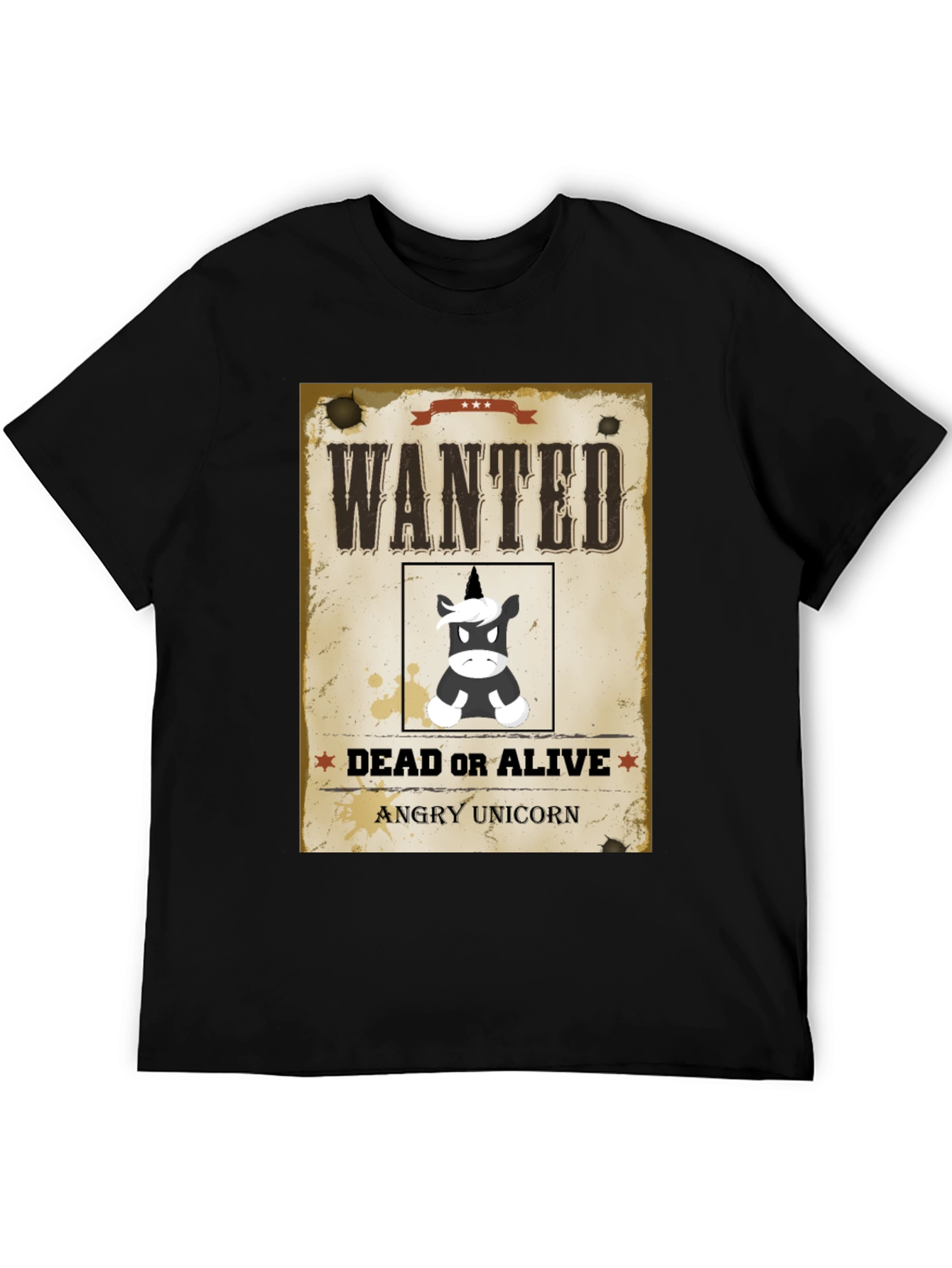 Wanted Angry Unicorn Funny Graphic T-Shirt