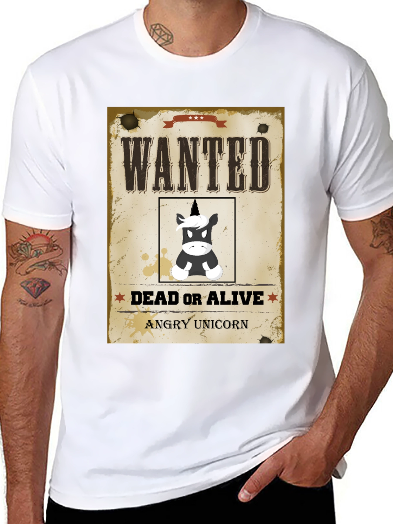 Wanted Angry Unicorn Funny Graphic T-Shirt
