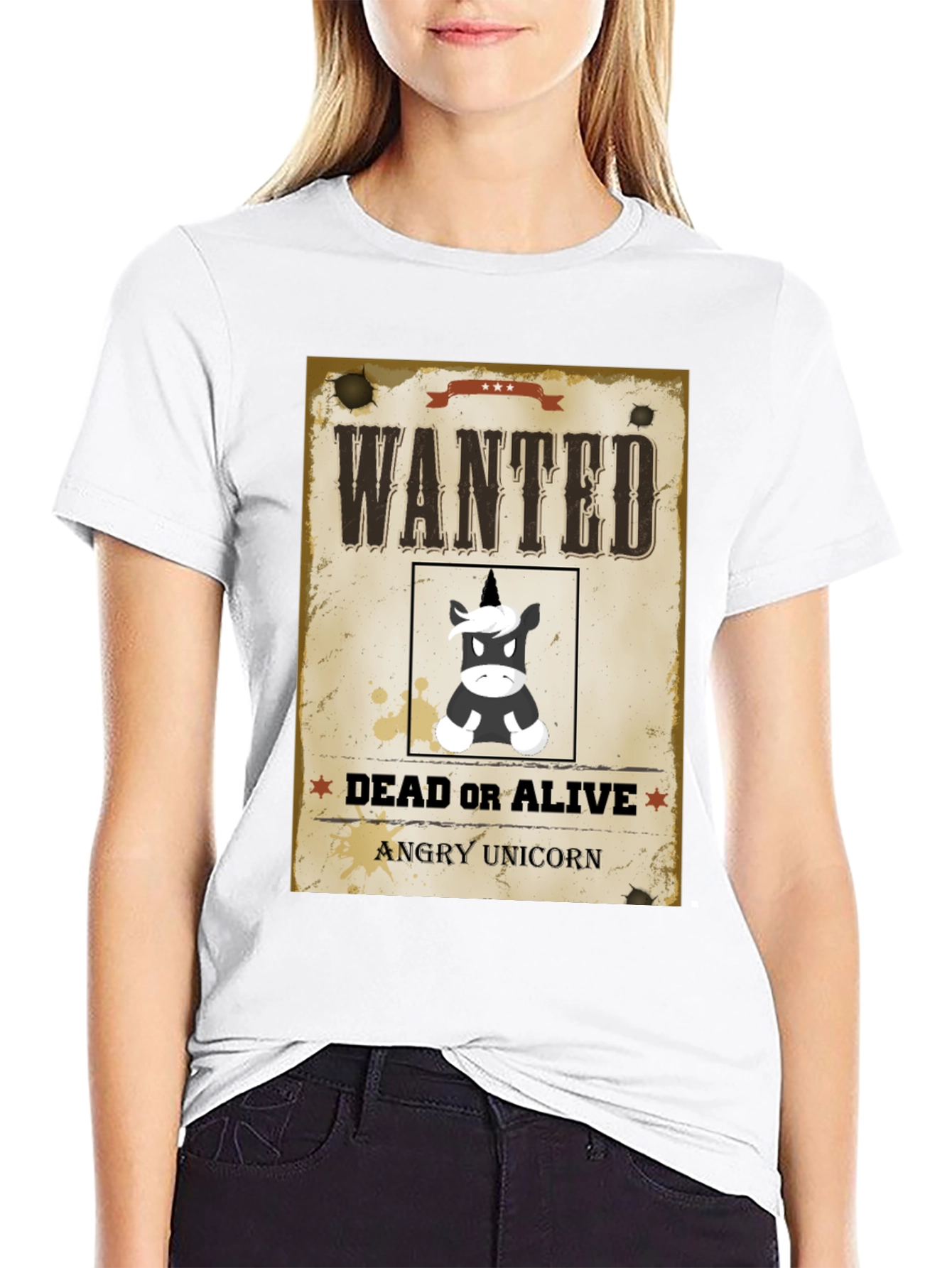 Wanted Angry Unicorn Funny Graphic T-Shirt
