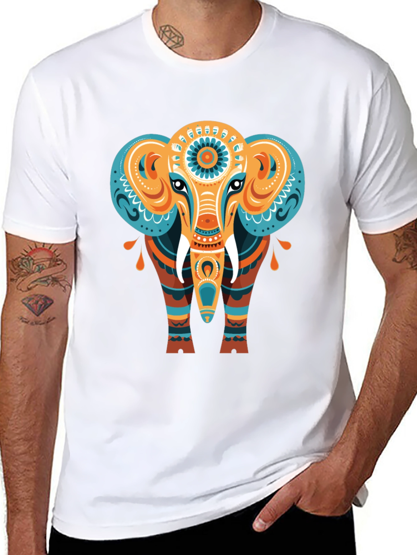 Elephant Graphic Tee - Unique Tribal Design