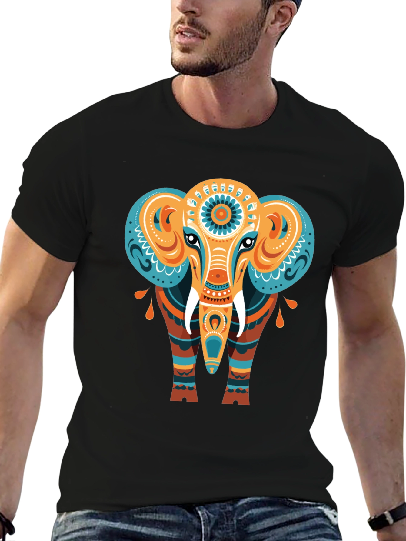 Elephant Graphic Tee - Unique Tribal Design
