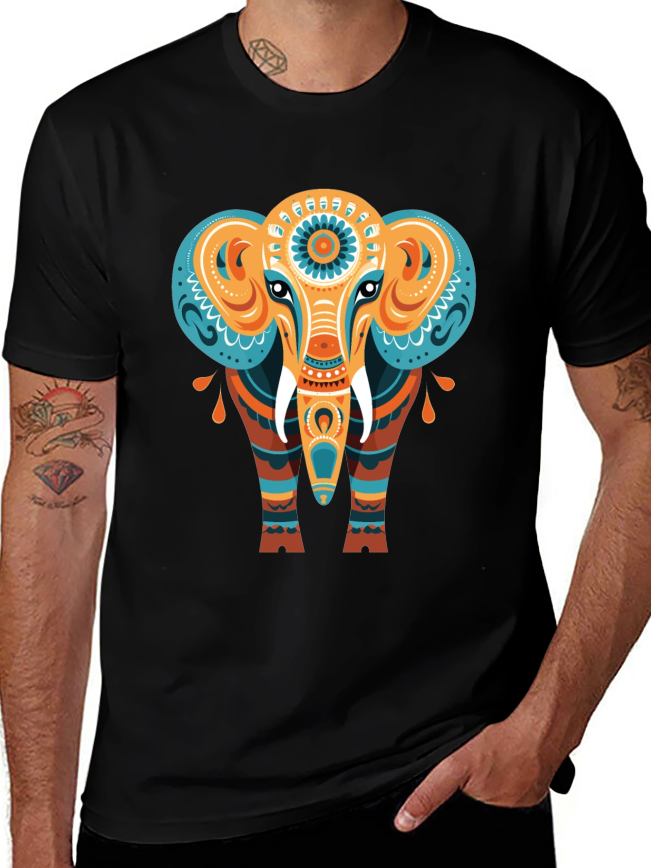 Elephant Graphic Tee - Unique Tribal Design