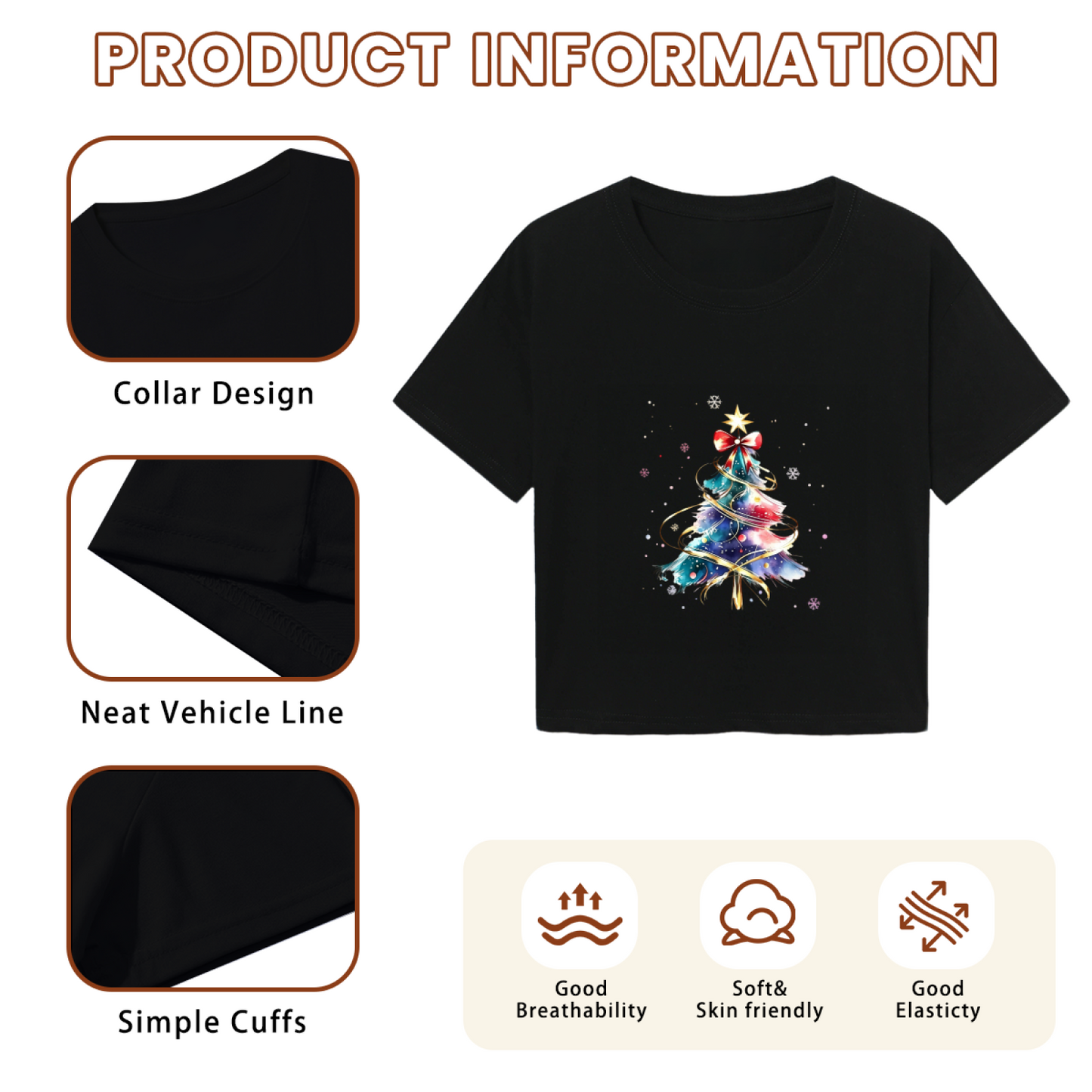 Vibrant Watercolor Christmas Tree Festive Crop Top