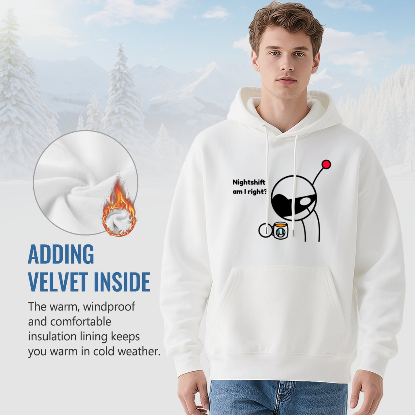 Nightshift Am I Right Alien Stick Figure Funny Hoodie, Worker Cozy Comfort Pullover