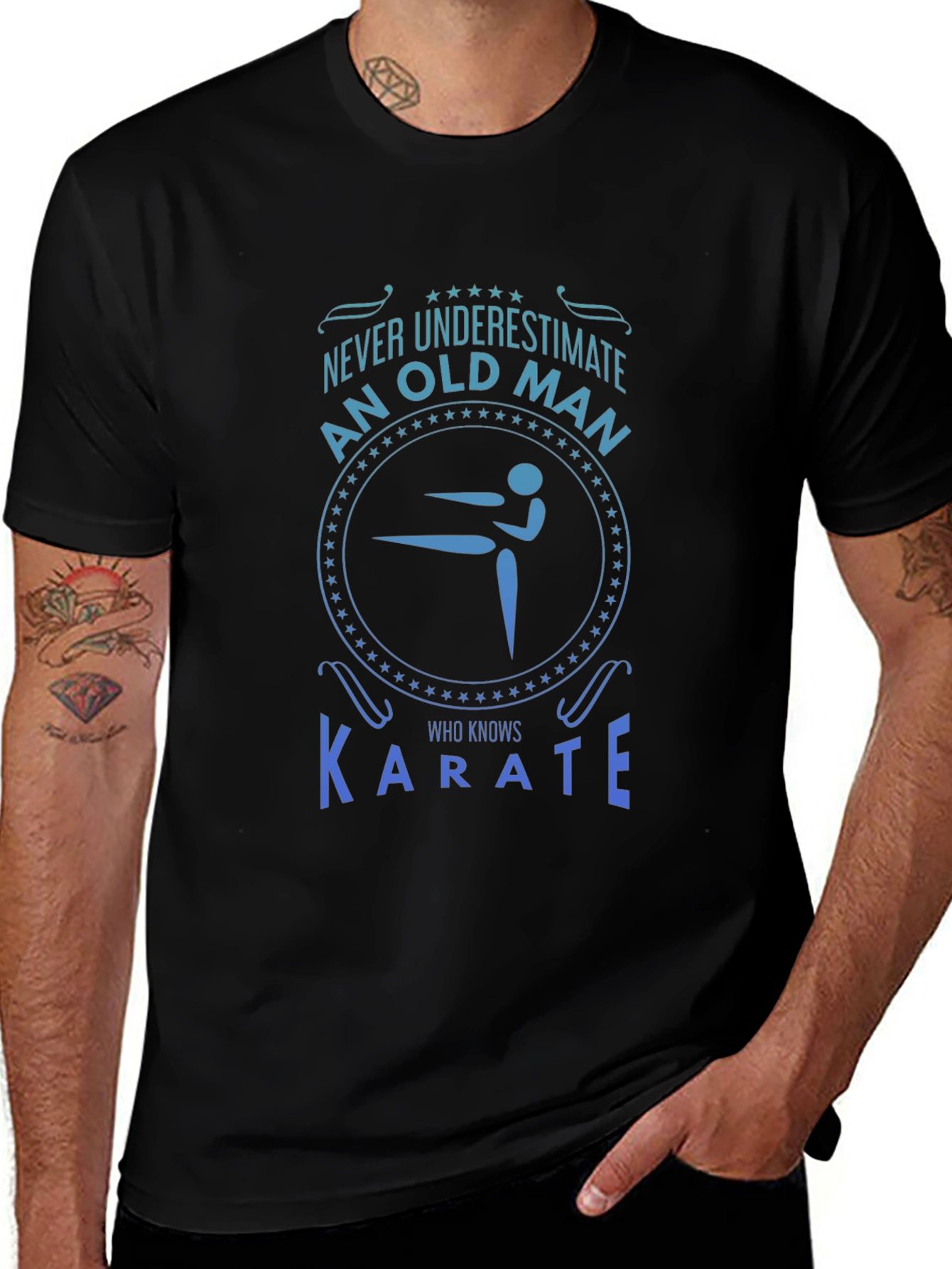 Karate Old Man Graphic T-Shirt - Black