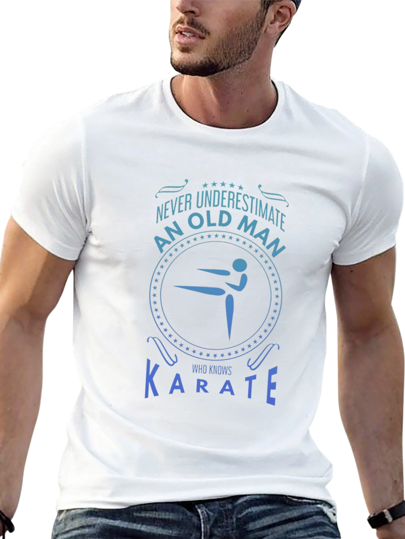 Karate Old Man Graphic T-Shirt - Black