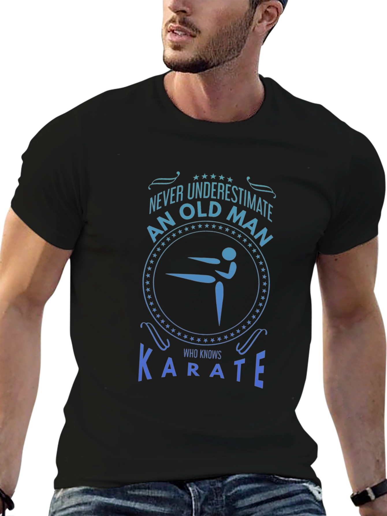 Karate Old Man Graphic T-Shirt - Black