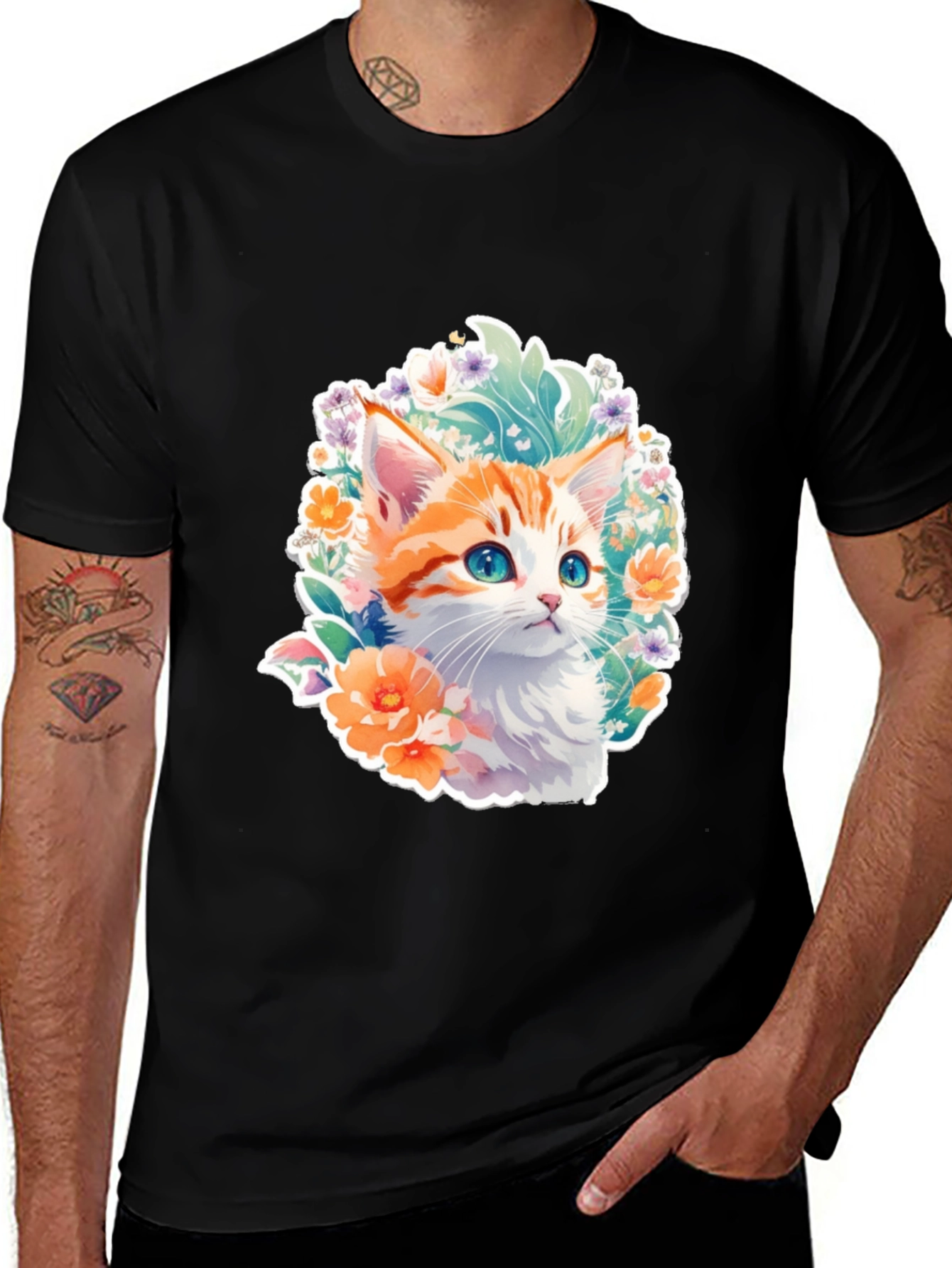 Floral Kitten Graphic Tee - Cute Cat T-Shirt