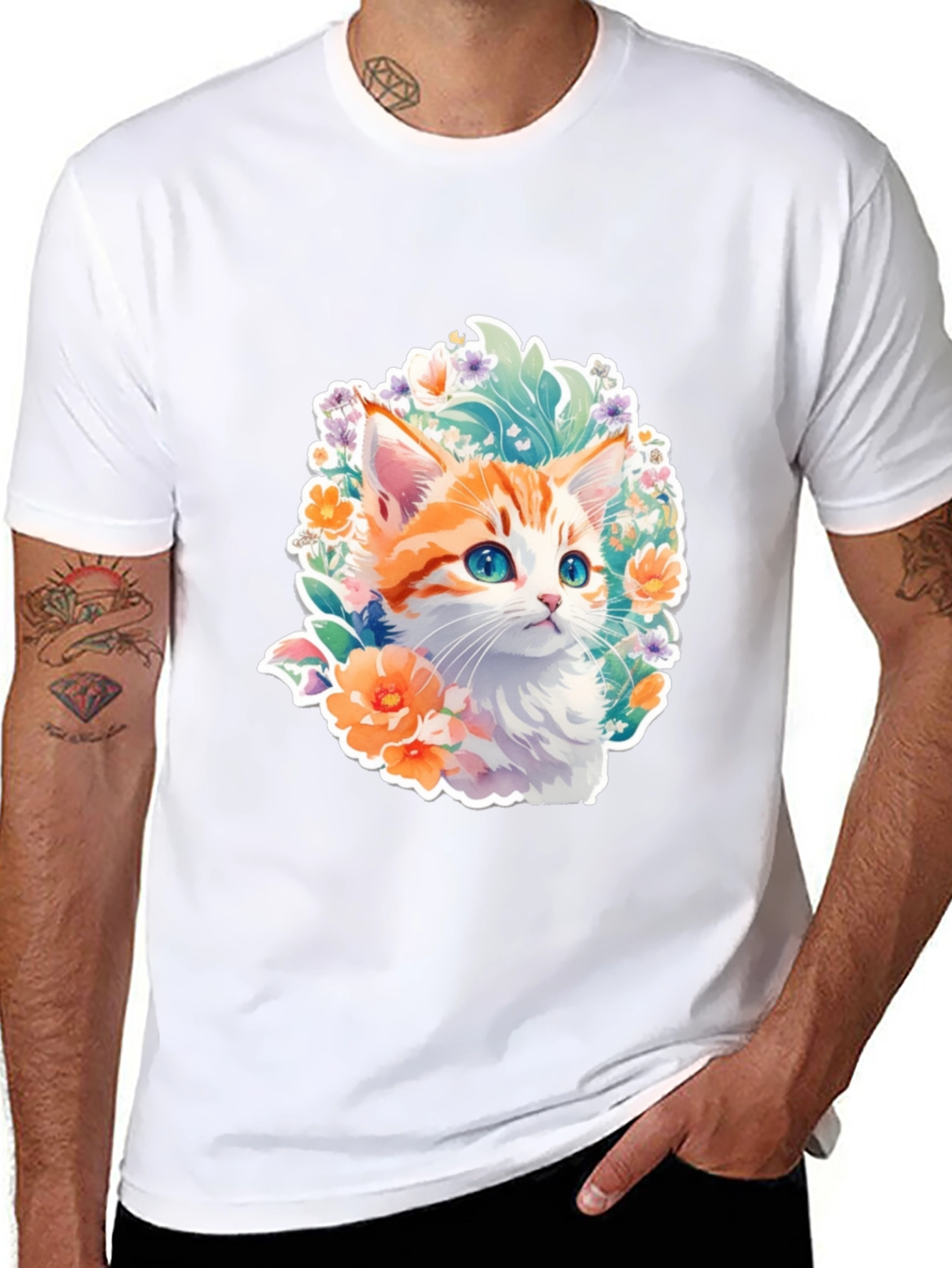 Floral Kitten Graphic Tee - Cute Cat T-Shirt