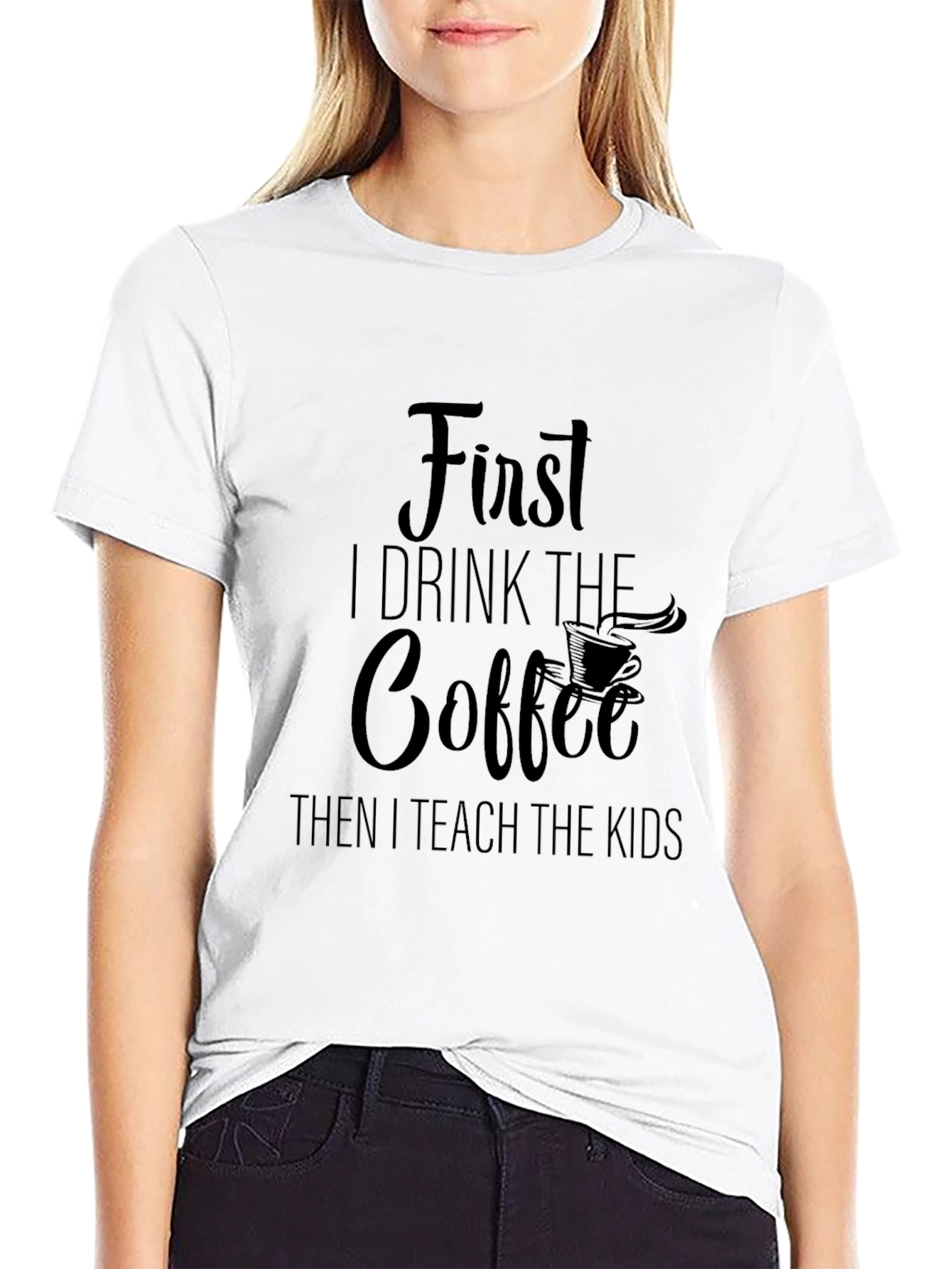 First Coffee Then Kids Black Graphic Tee