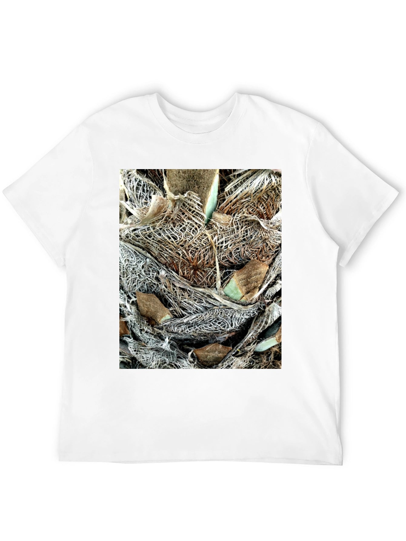 Textured Palm Bark Print Black T-Shirt