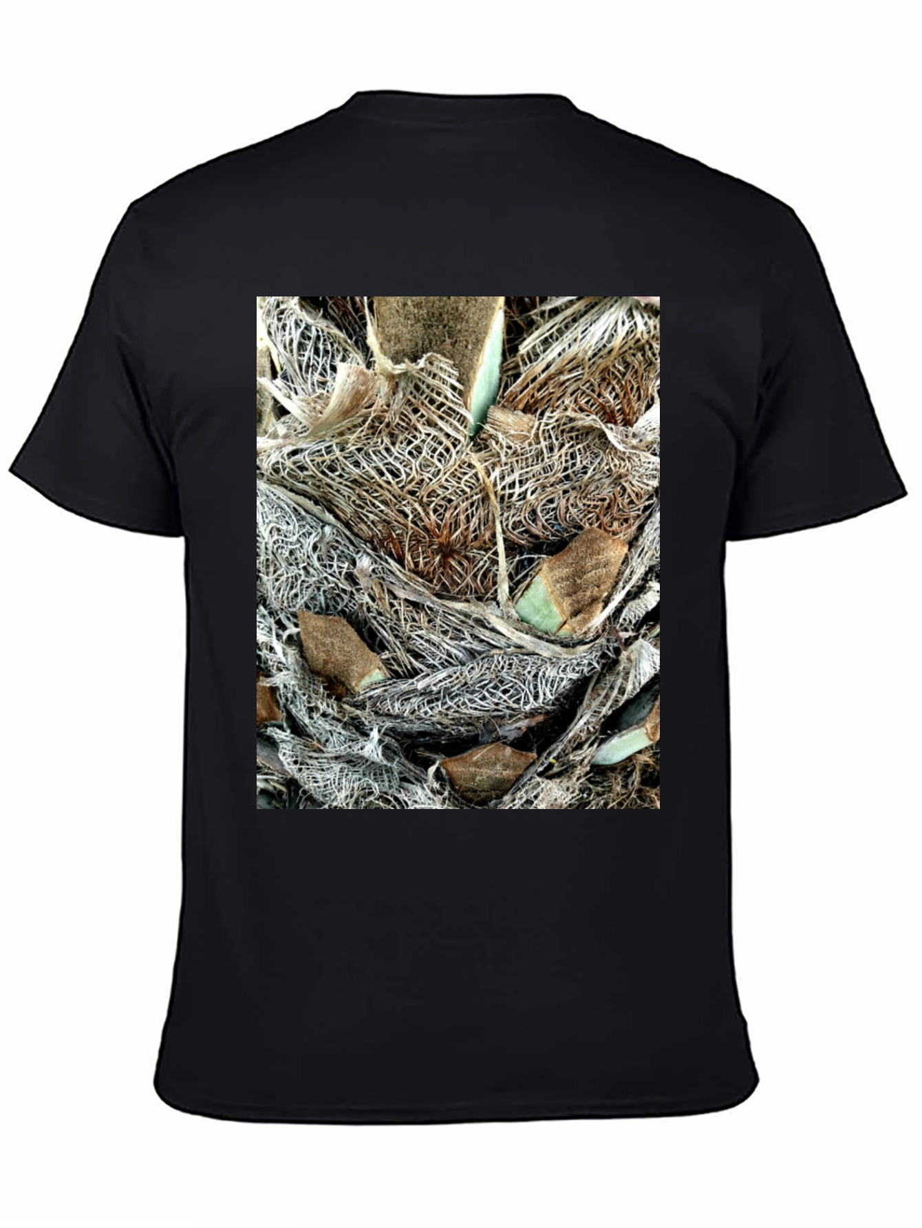 Textured Palm Bark Print Black T-Shirt