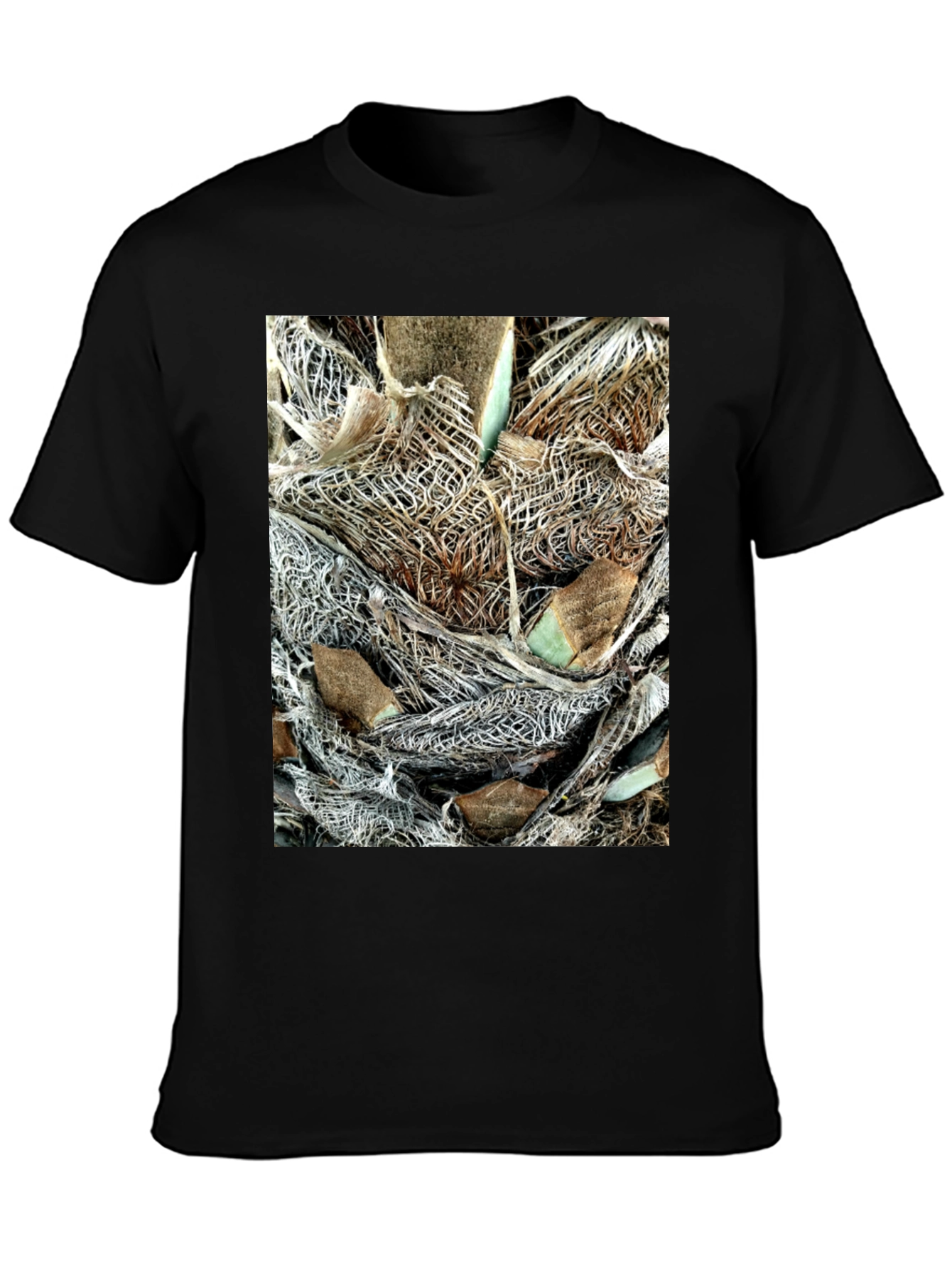 Textured Palm Bark Print Black T-Shirt
