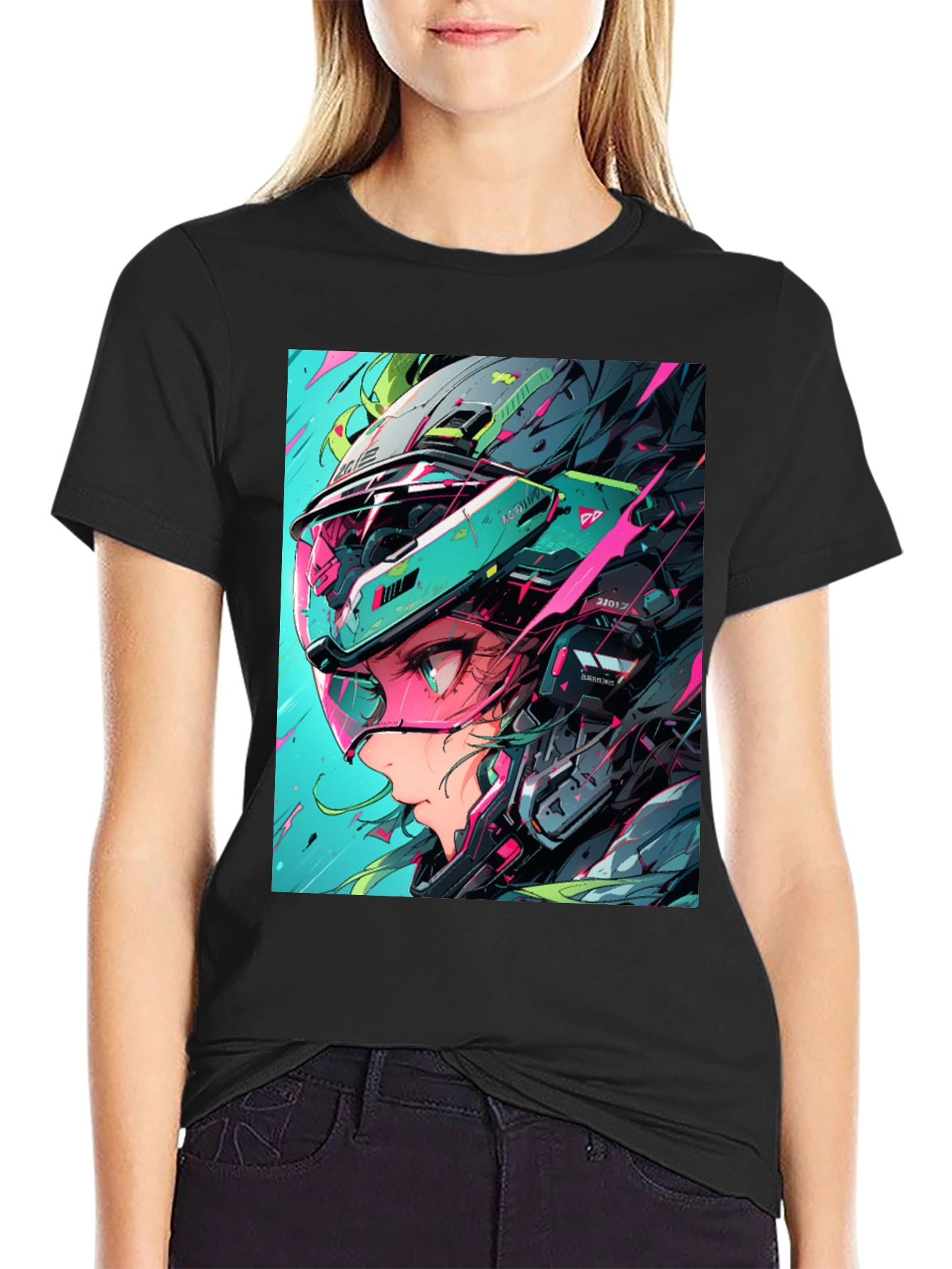 Cyberpunk Girl Helmet Graphic Tee