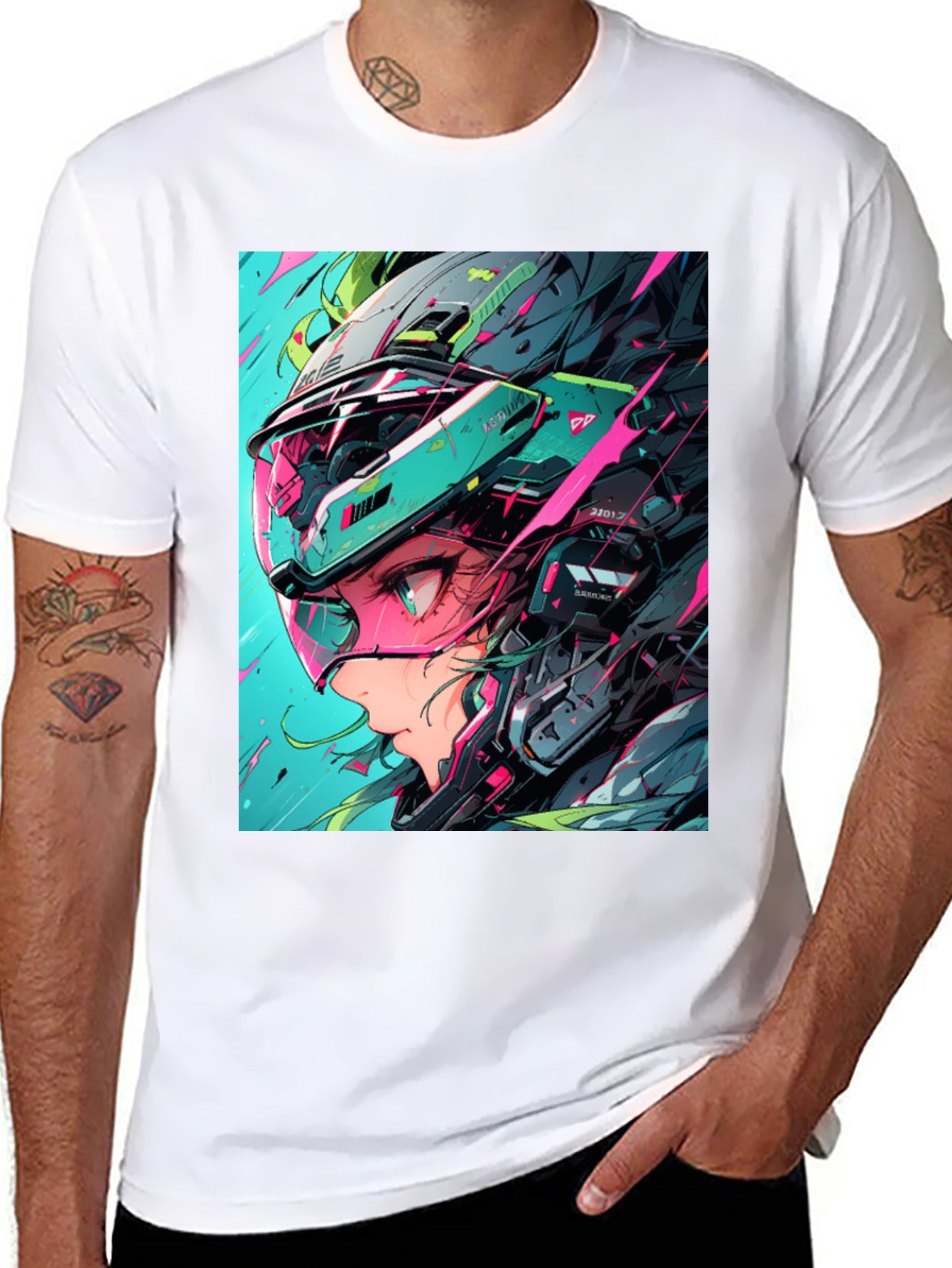 Cyberpunk Girl Helmet Graphic Tee